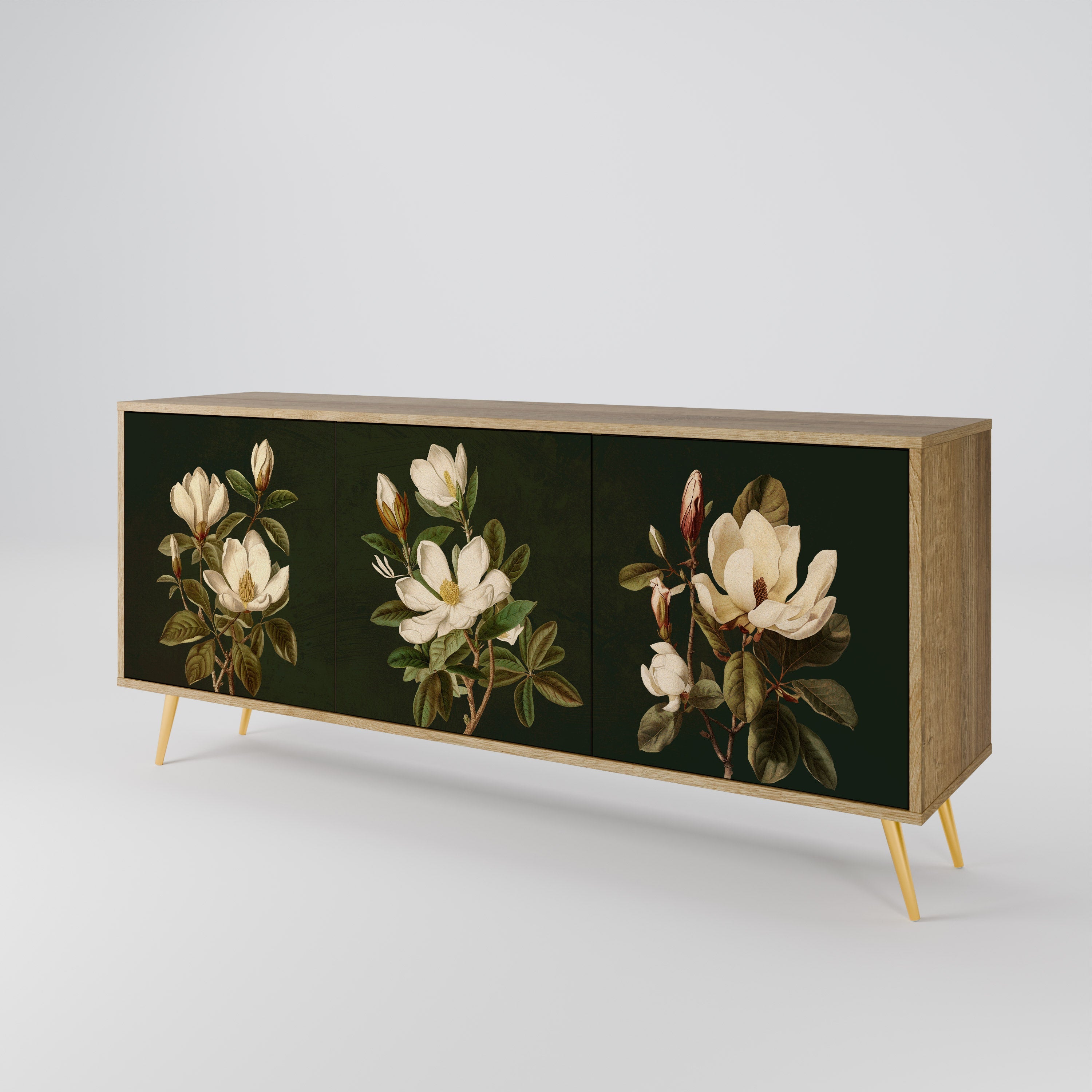 FLORAL NOIR 3-Door Sideboard in Oak Effect