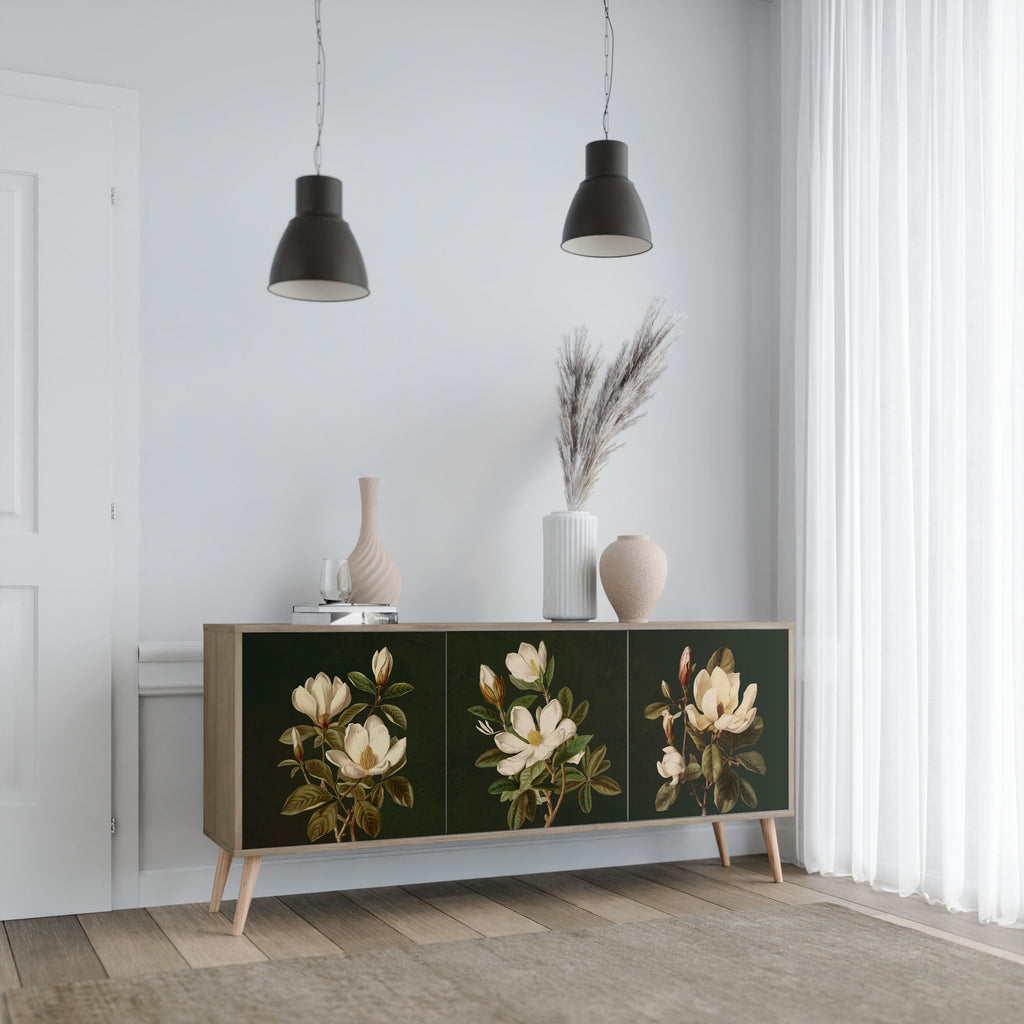 FLORAL NOIR 3-Door Sideboard in Oak Effect