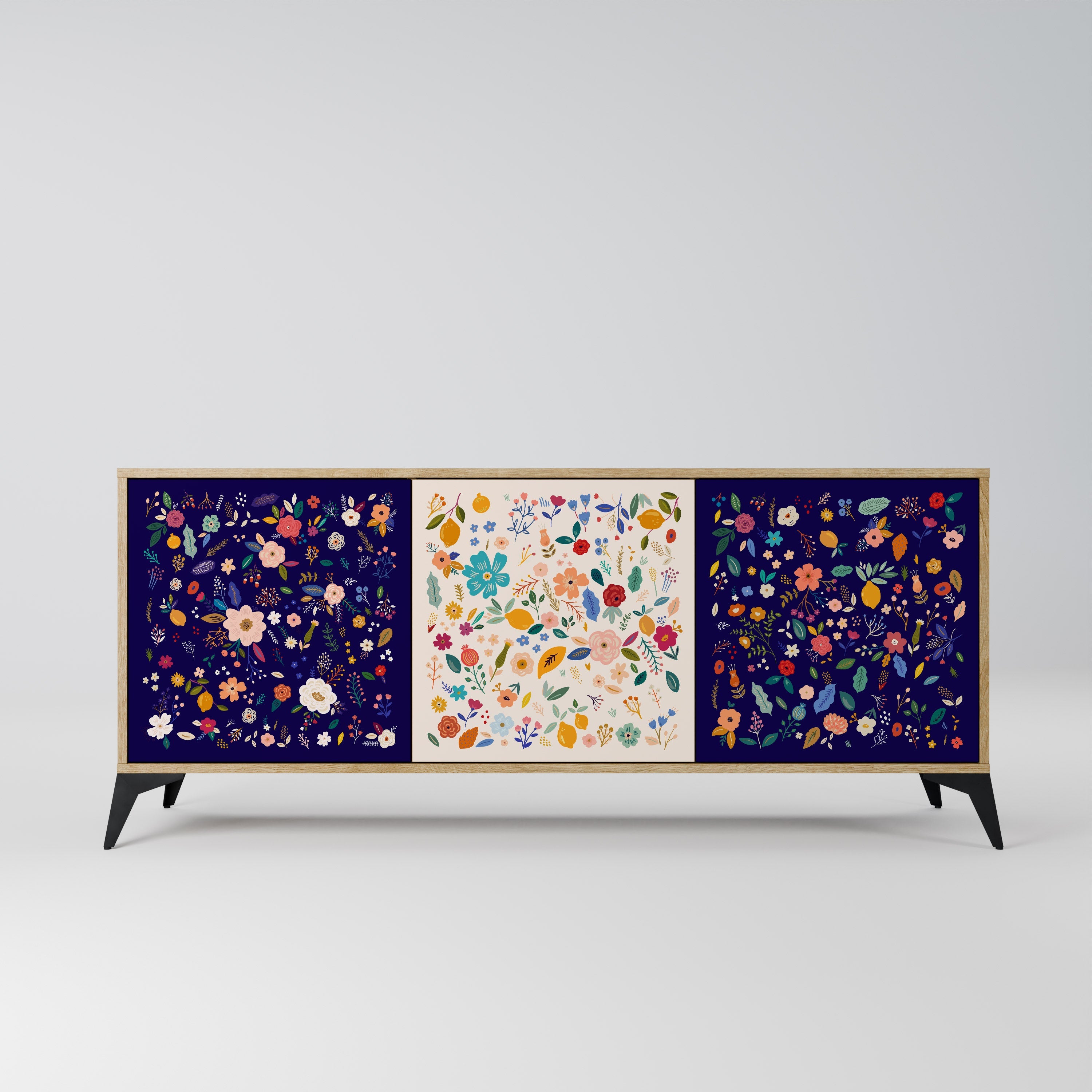 FLORAL COMBINATION 3-Door Sideboard in Oak Effect