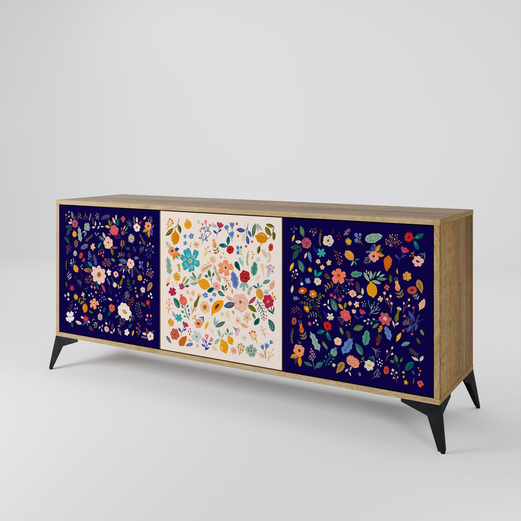 FLORAL COMBINATION 3-Door Sideboard in Oak Effect