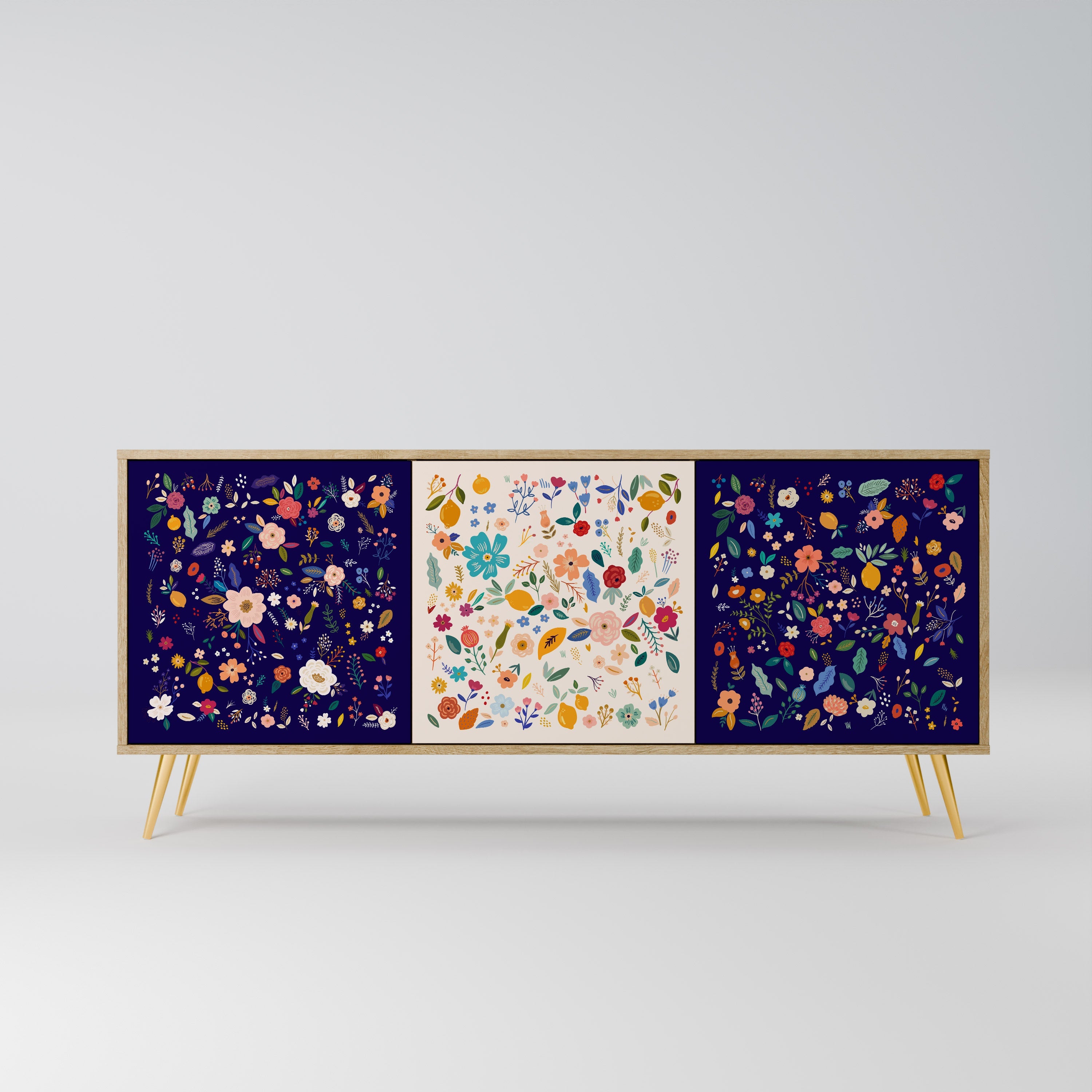 FLORAL COMBINATION 3-Door Sideboard in Oak Effect