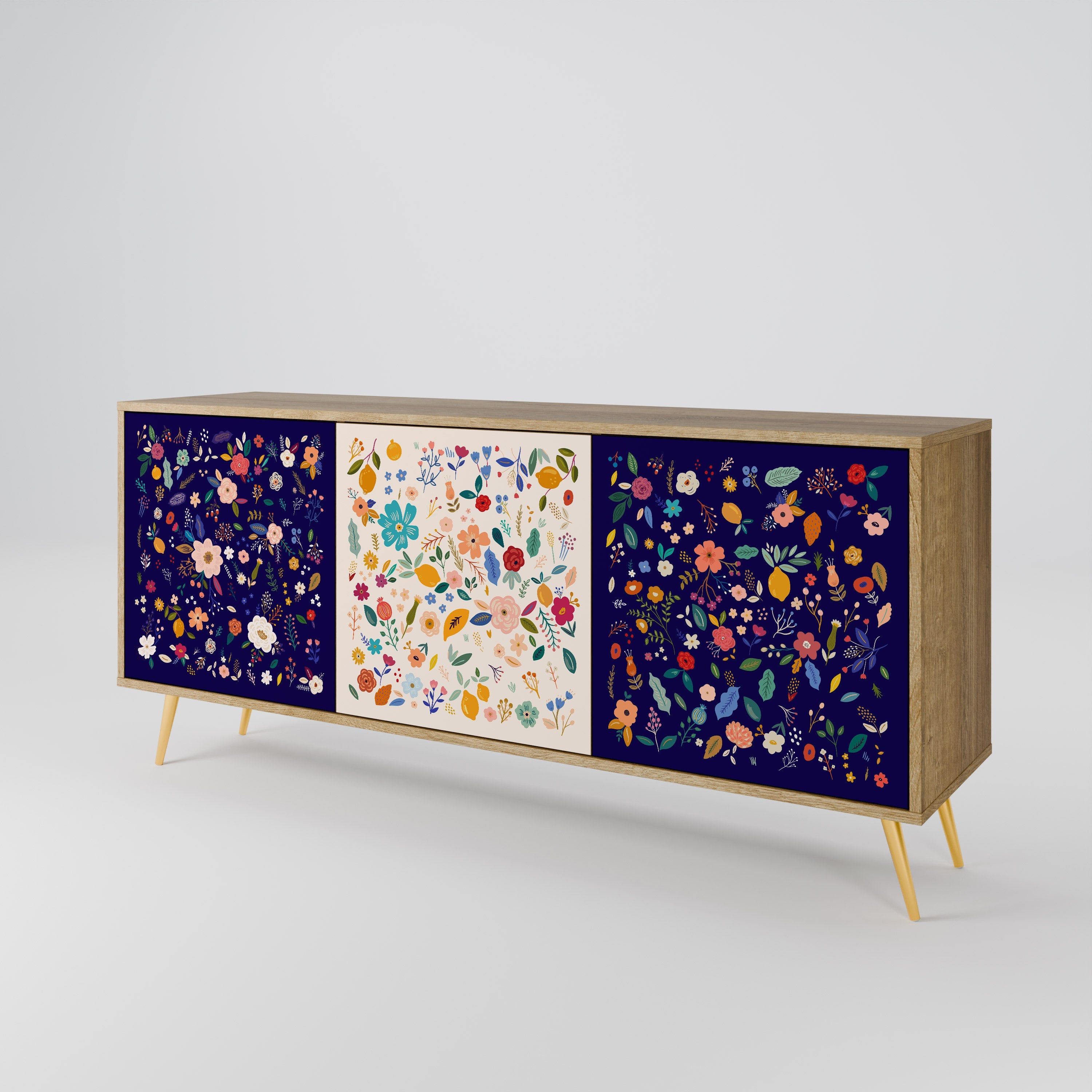 FLORAL COMBINATION 3-Door Sideboard in Oak Effect