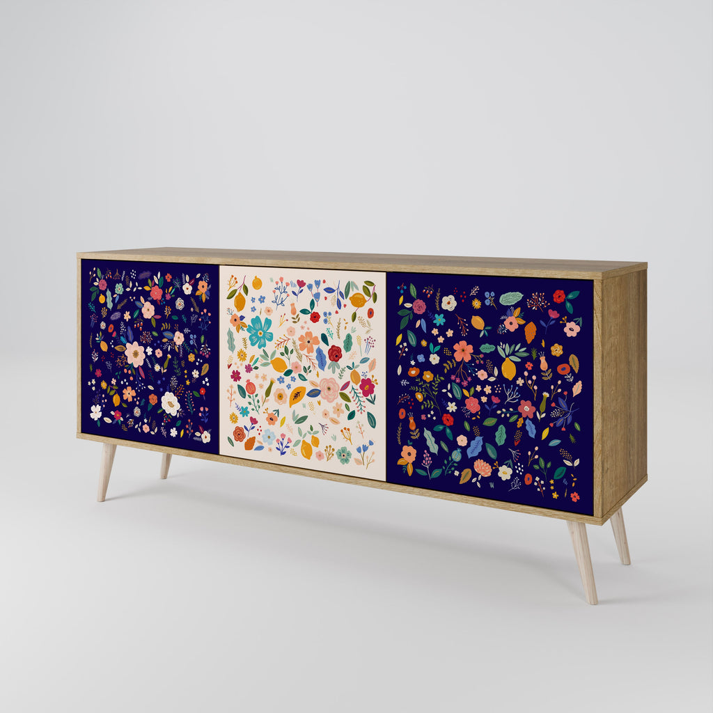 FLORAL COMBINATION 3-Door Sideboard in Oak Effect