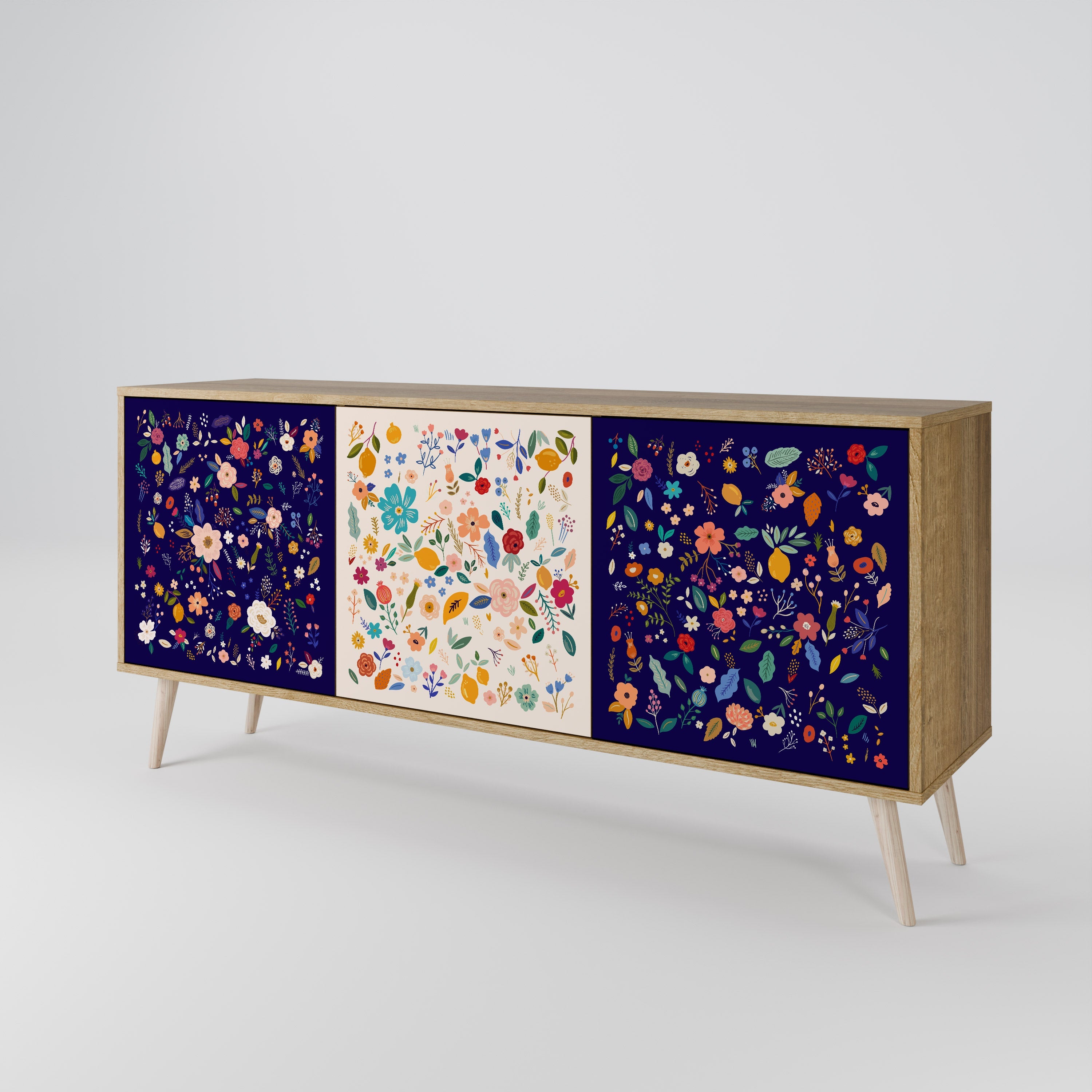 FLORAL COMBINATION 3-Door Sideboard in Oak Effect