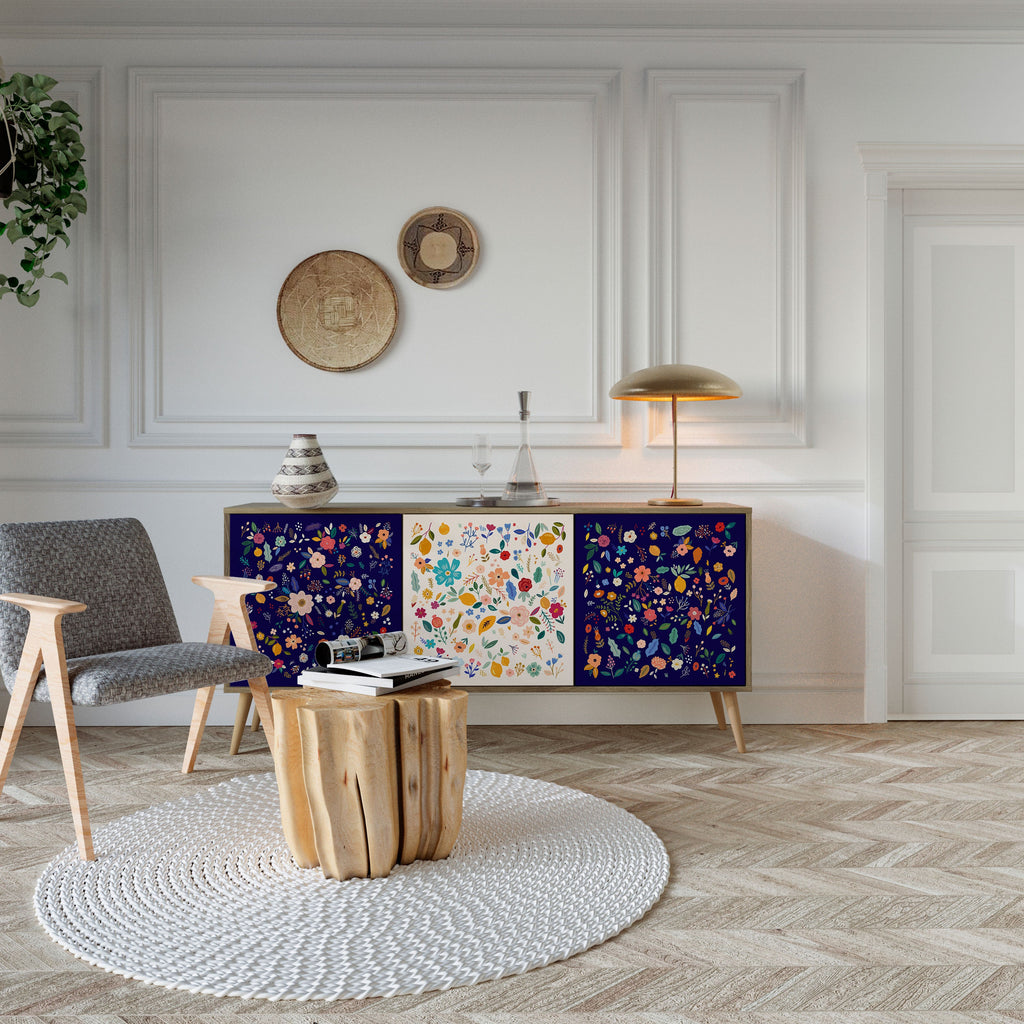 FLORAL COMBINATION 3-Door Sideboard in Oak Effect