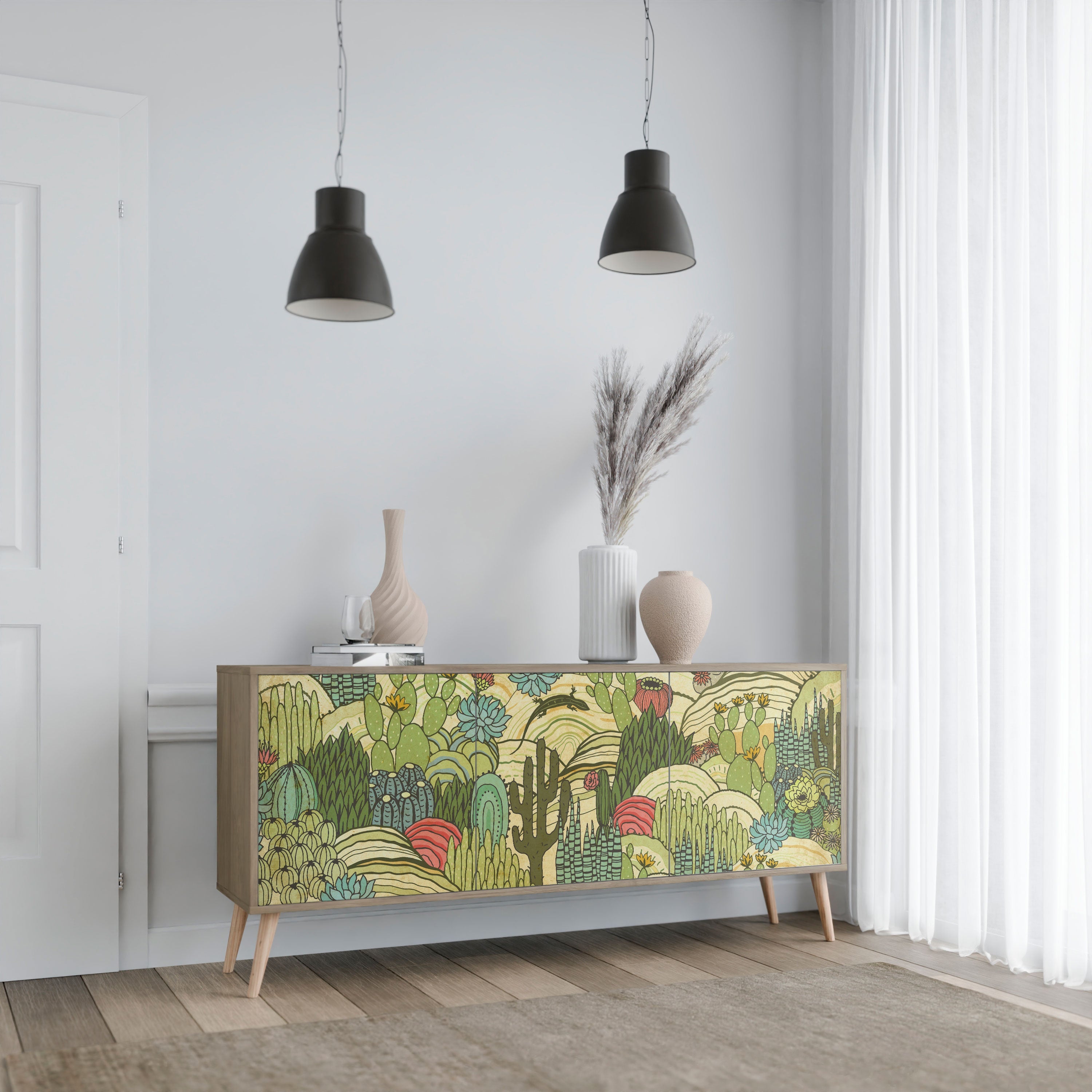 SUCCULENTS KALEIDOSCOPE 3-Door Sideboard in Oak Effect