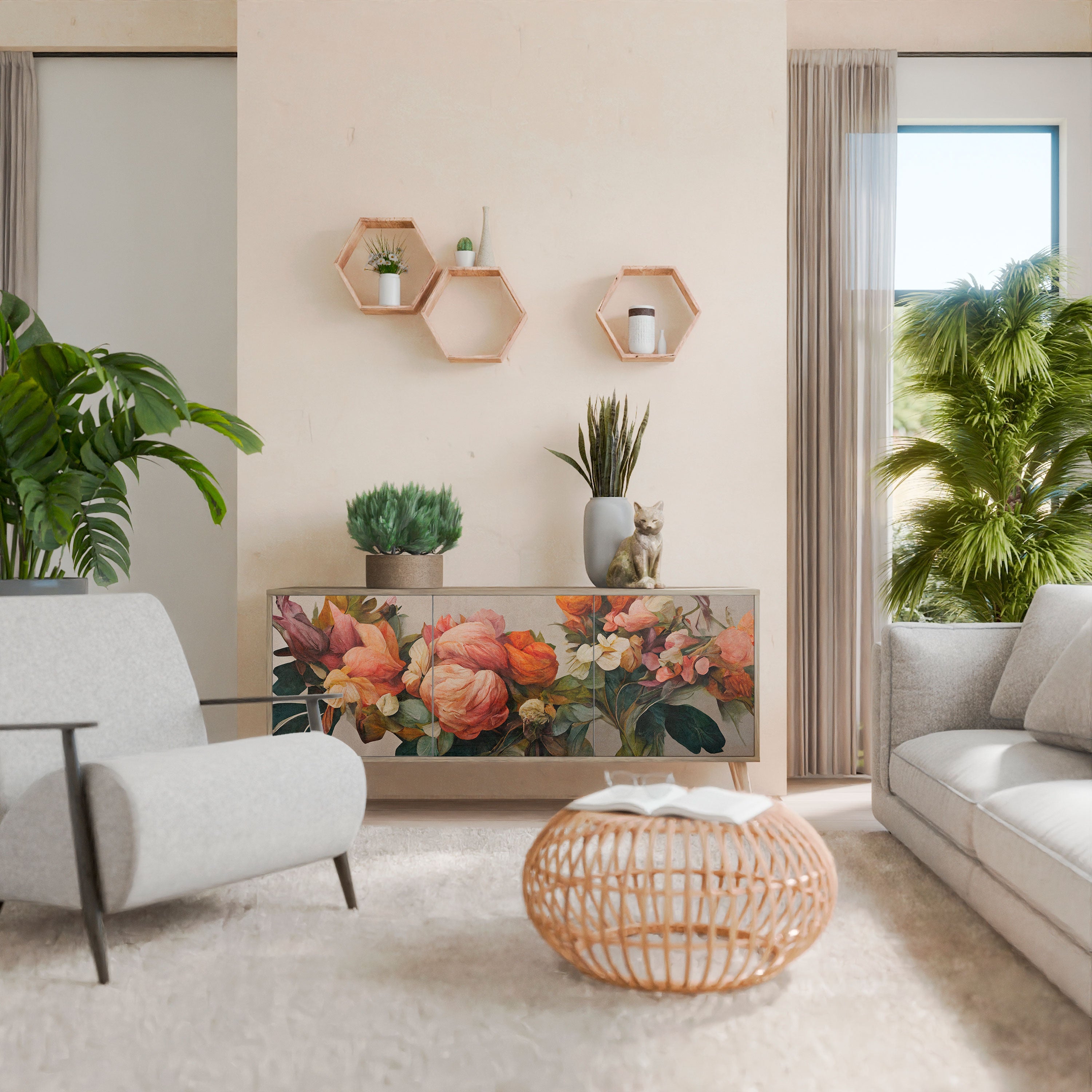 STYLISH BEAUTY Sideboard mit 3 Türen in Eiche-Optik