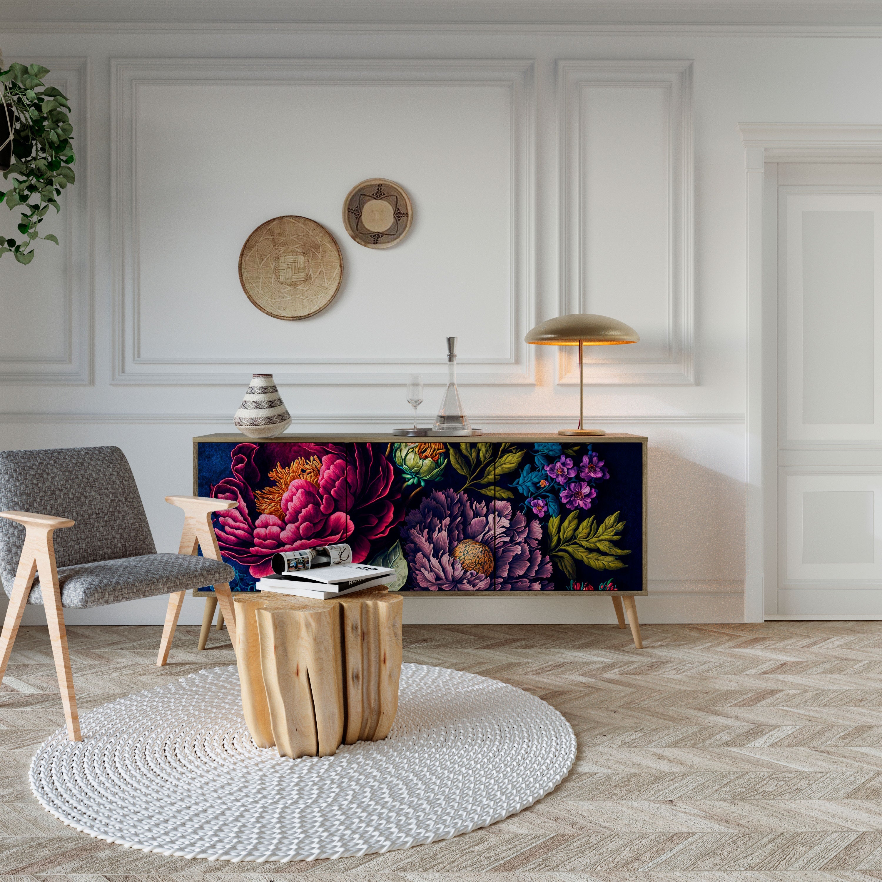 BLOOMING ELEGANCE Sideboard mit 3 Türen in Eiche-Optik