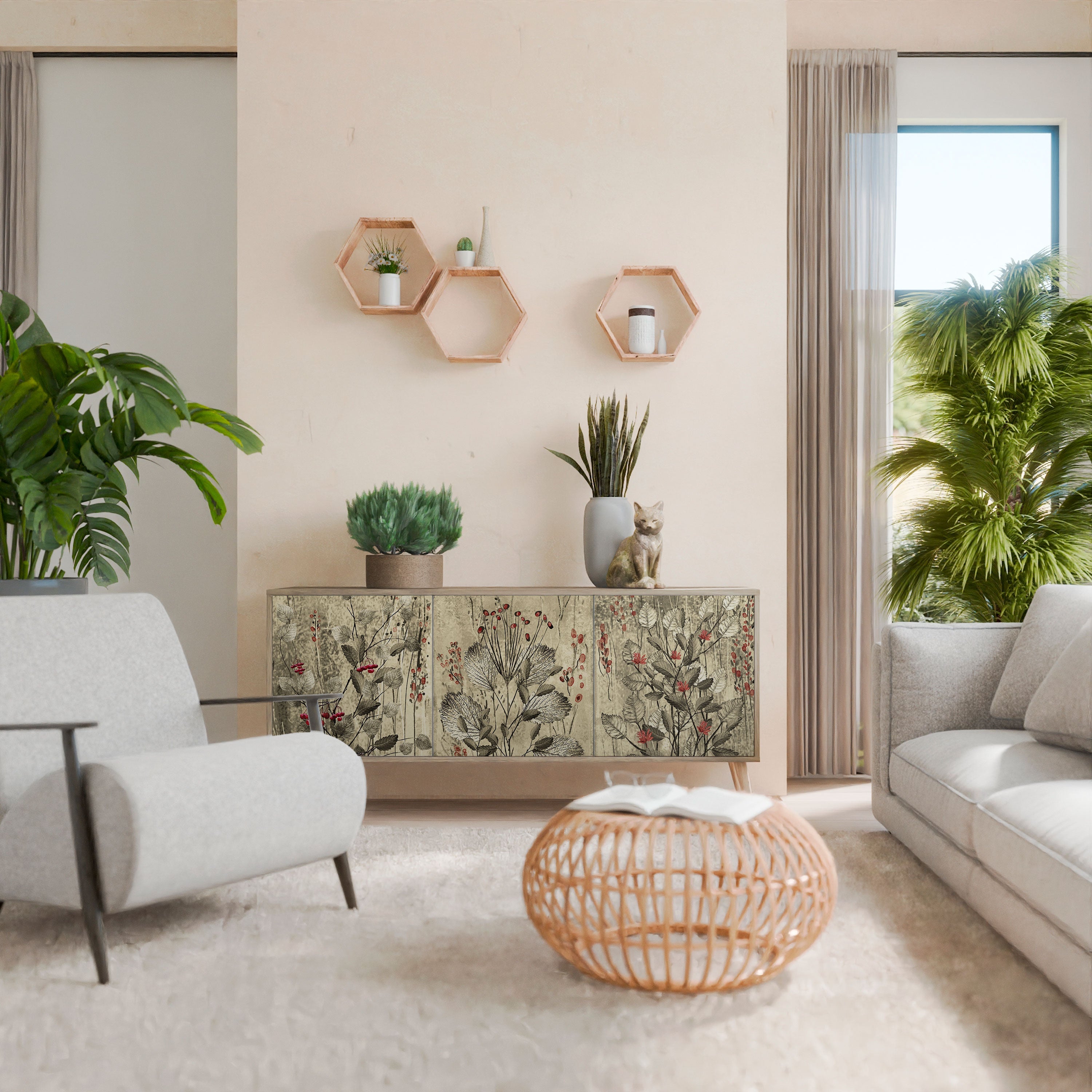 HERBAL GRACE Sideboard mit 3 Türen in Eiche-Optik