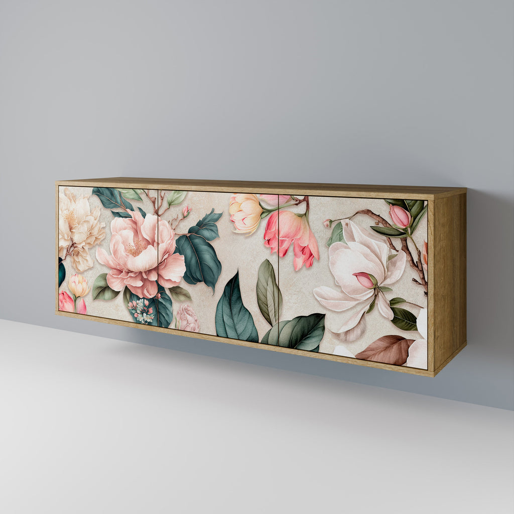 FLORAL GRACE Sideboard mit 3 Türen in Eiche-Optik