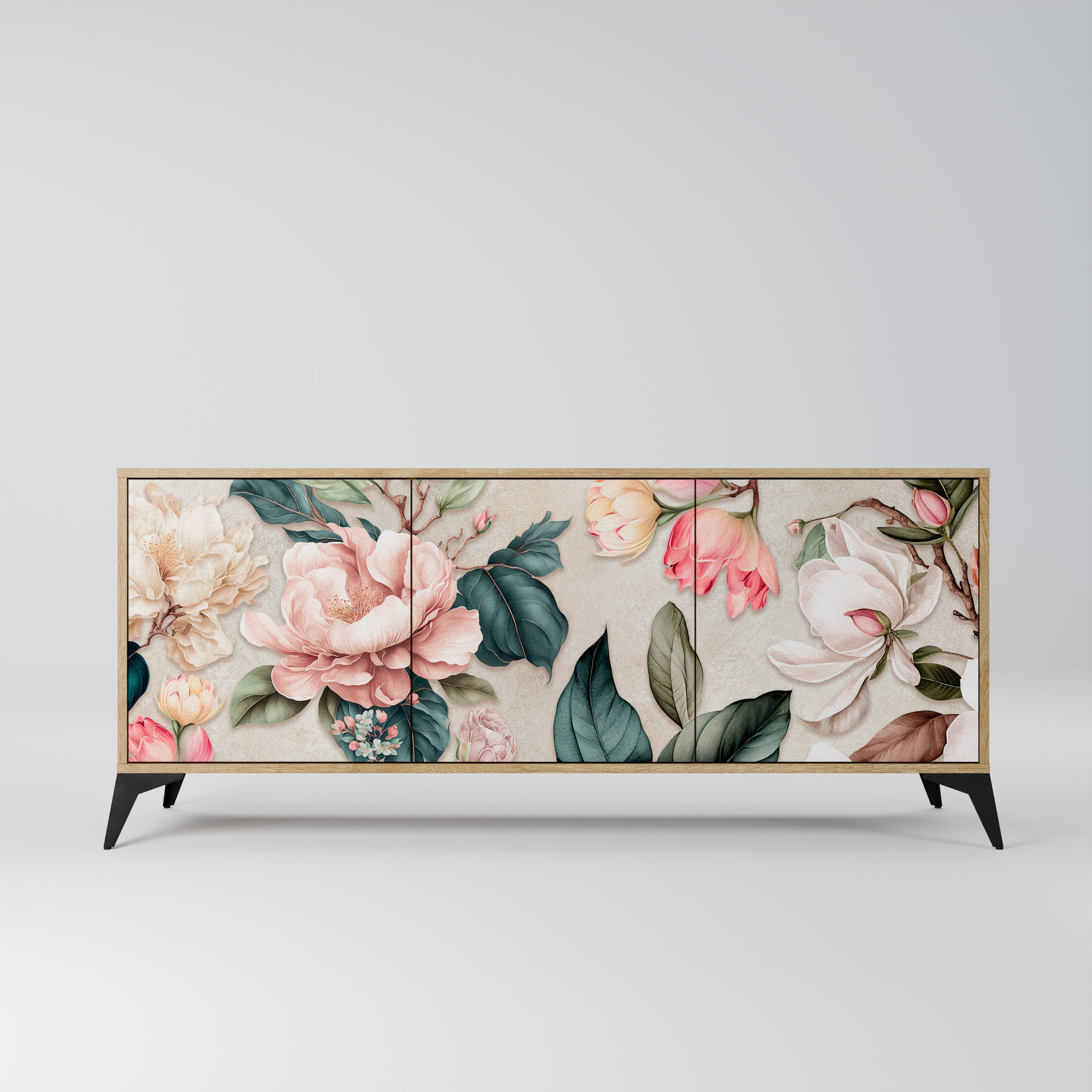 FLORAL GRACE Sideboard mit 3 Türen in Eiche-Optik