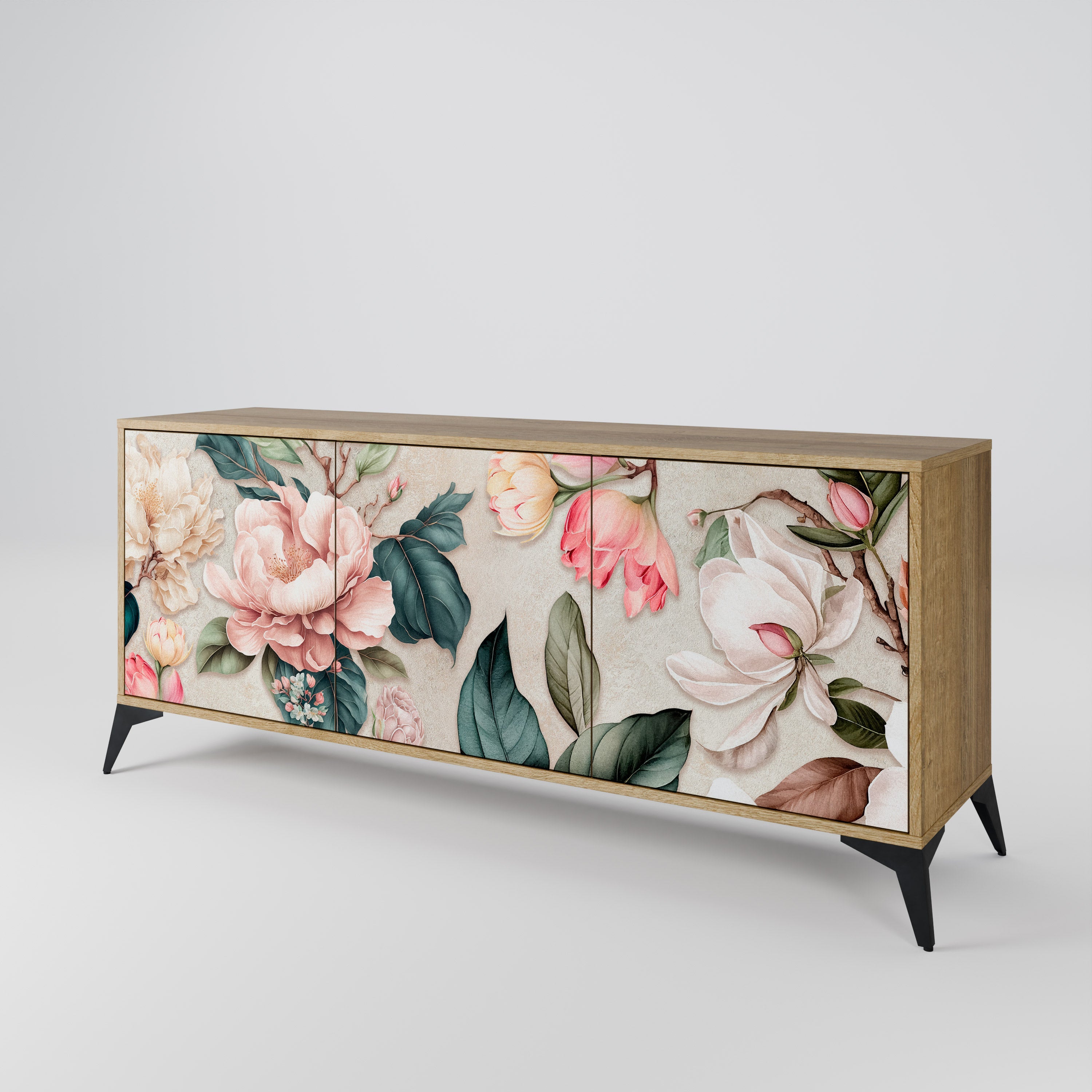 FLORAL GRACE Sideboard mit 3 Türen in Eiche-Optik