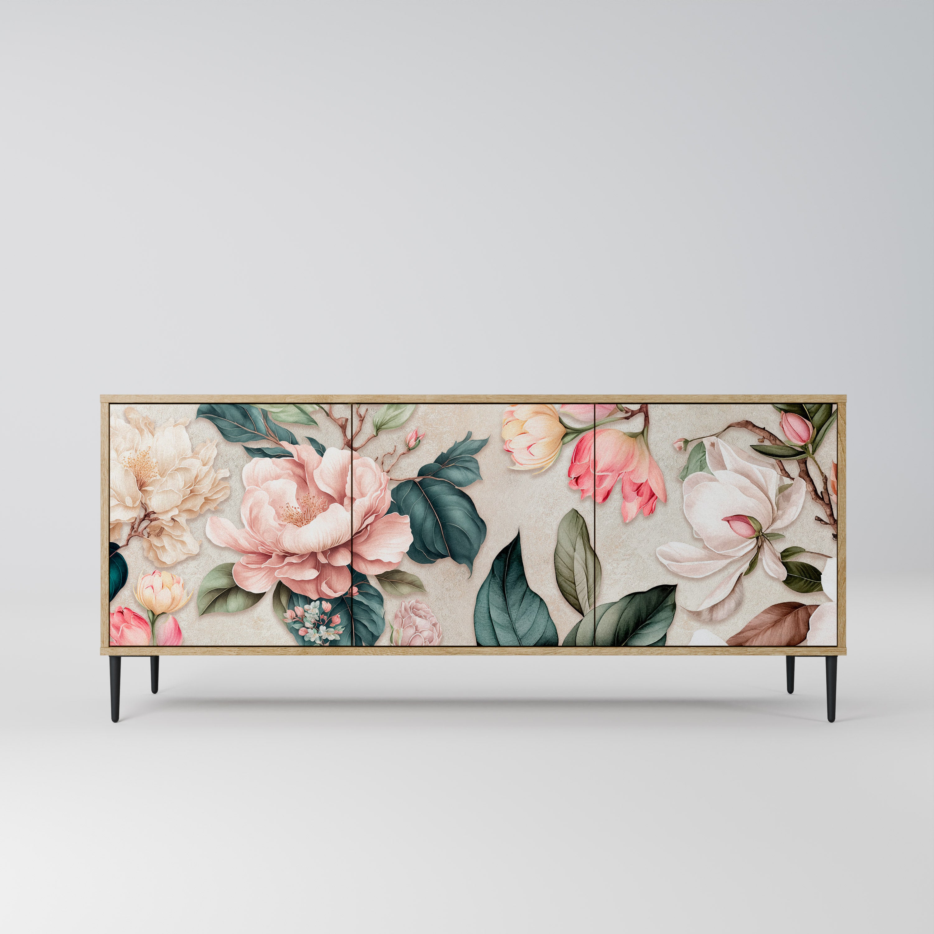 FLORAL GRACE Sideboard mit 3 Türen in Eiche-Optik