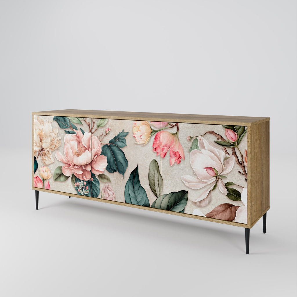 FLORAL GRACE Sideboard mit 3 Türen in Eiche-Optik
