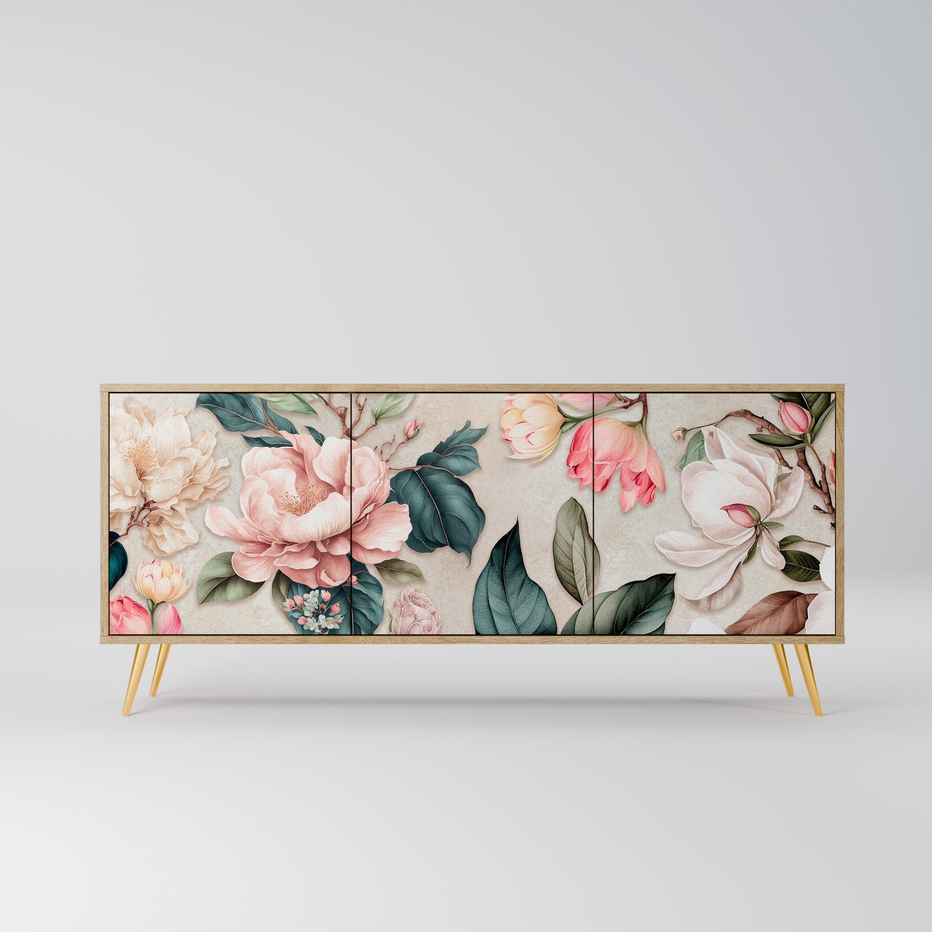 FLORAL GRACE Sideboard mit 3 Türen in Eiche-Optik