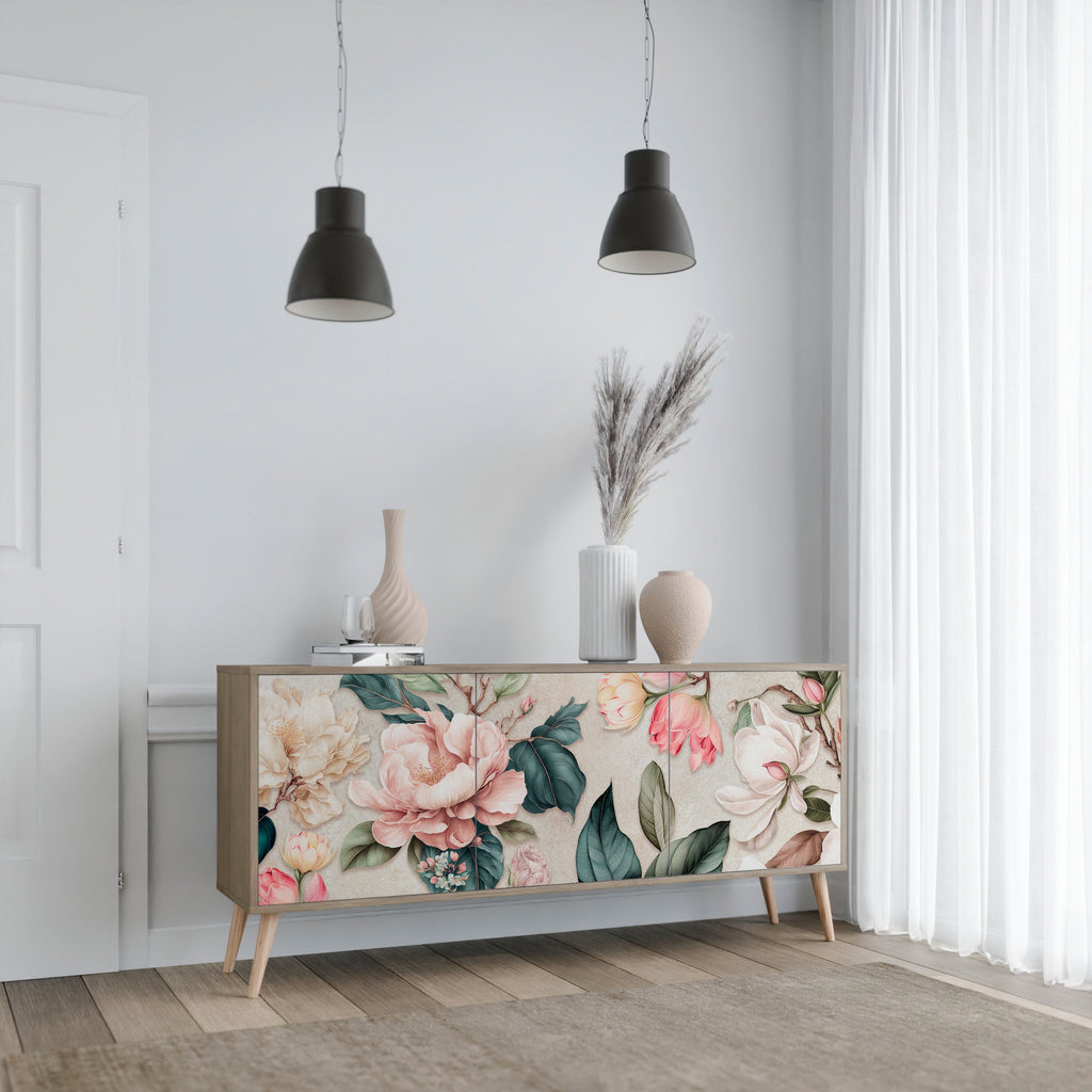 FLORAL GRACE Sideboard mit 3 Türen in Eiche-Optik