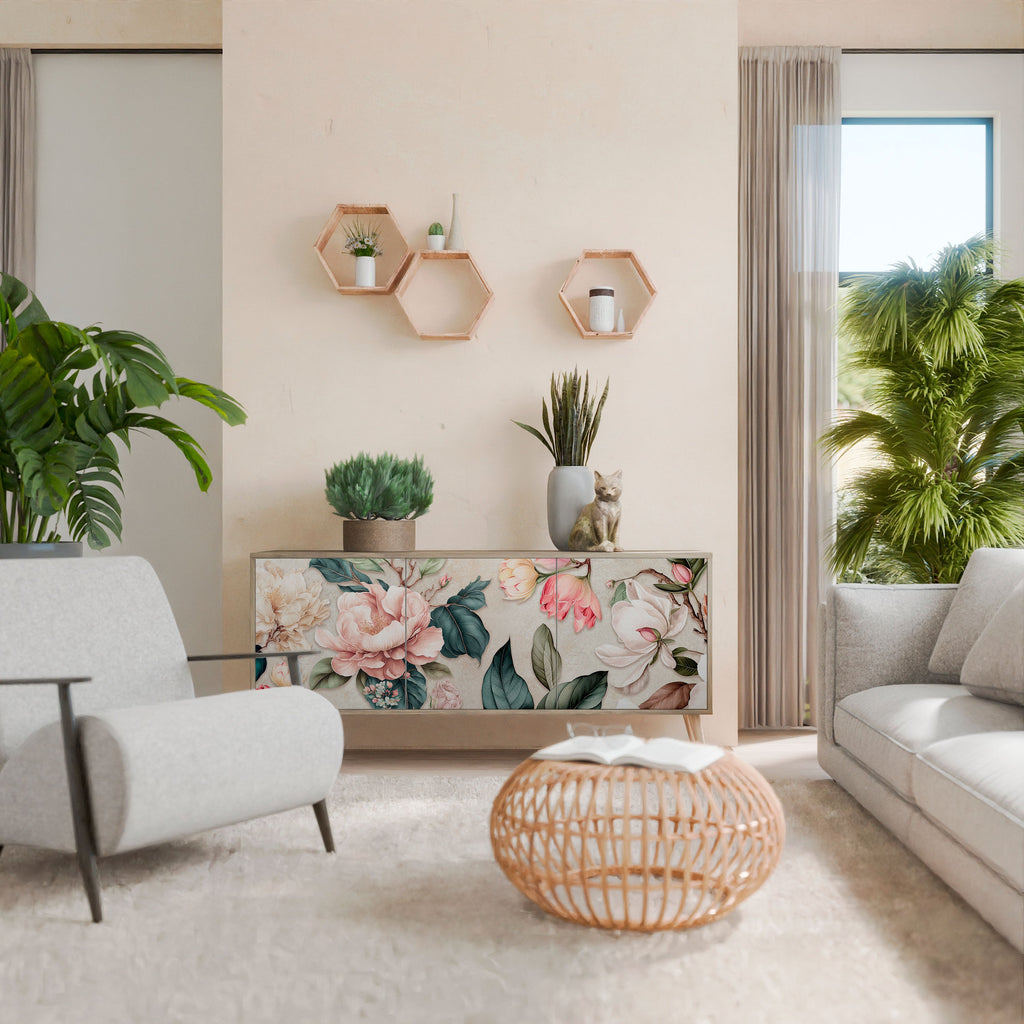 FLORAL GRACE Sideboard mit 3 Türen in Eiche-Optik