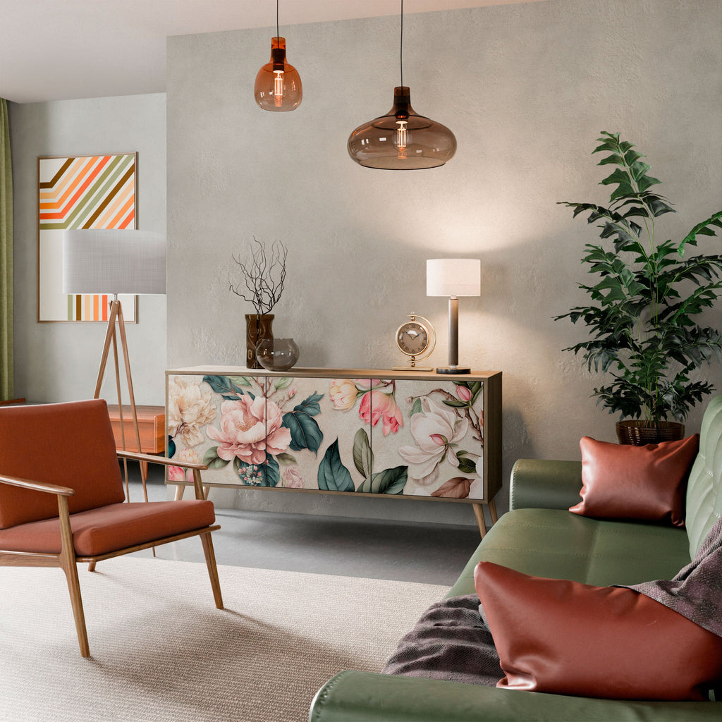 FLORAL GRACE Sideboard mit 3 Türen in Eiche-Optik