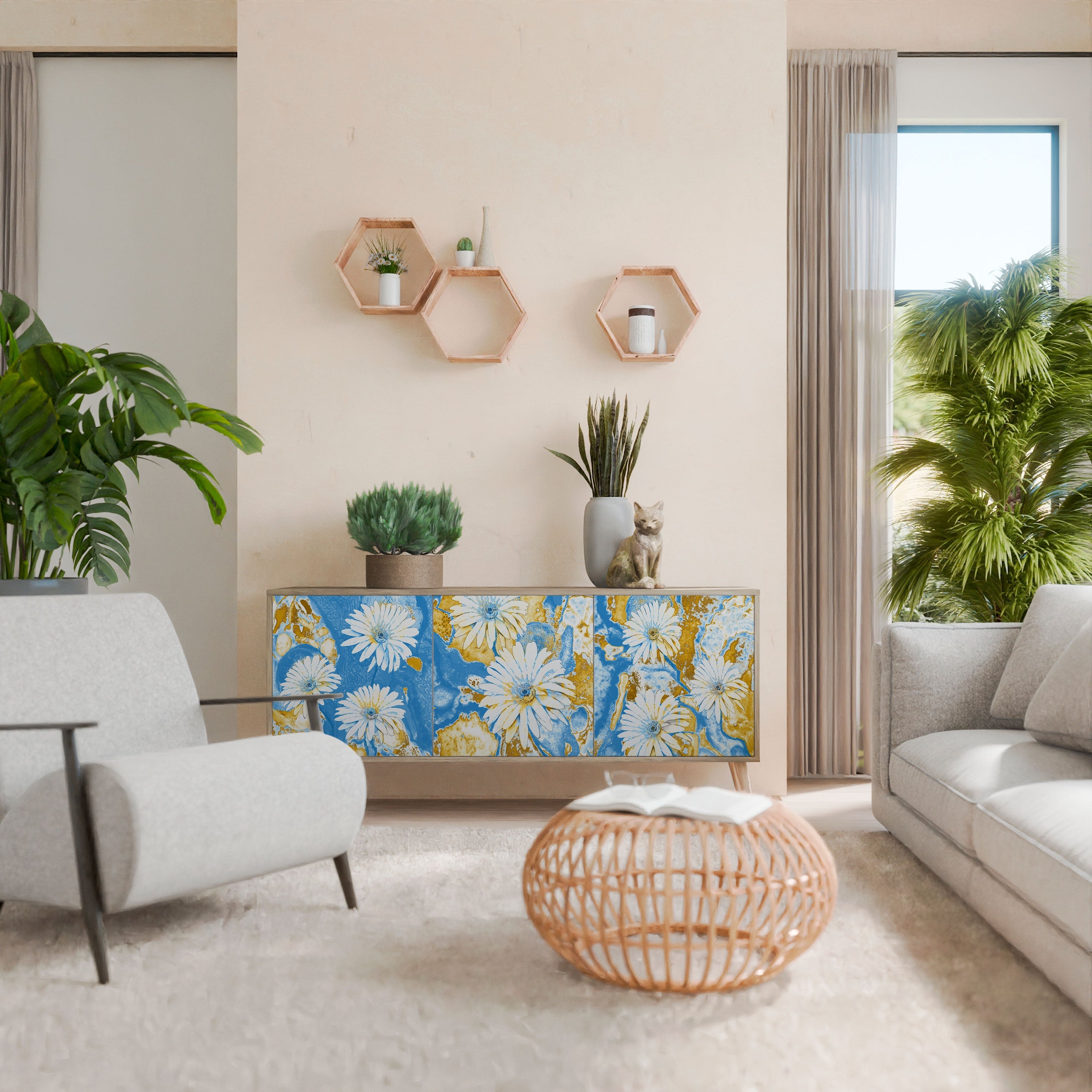 DAISY LUXE Sideboard mit 3 Türen in Eiche-Optik