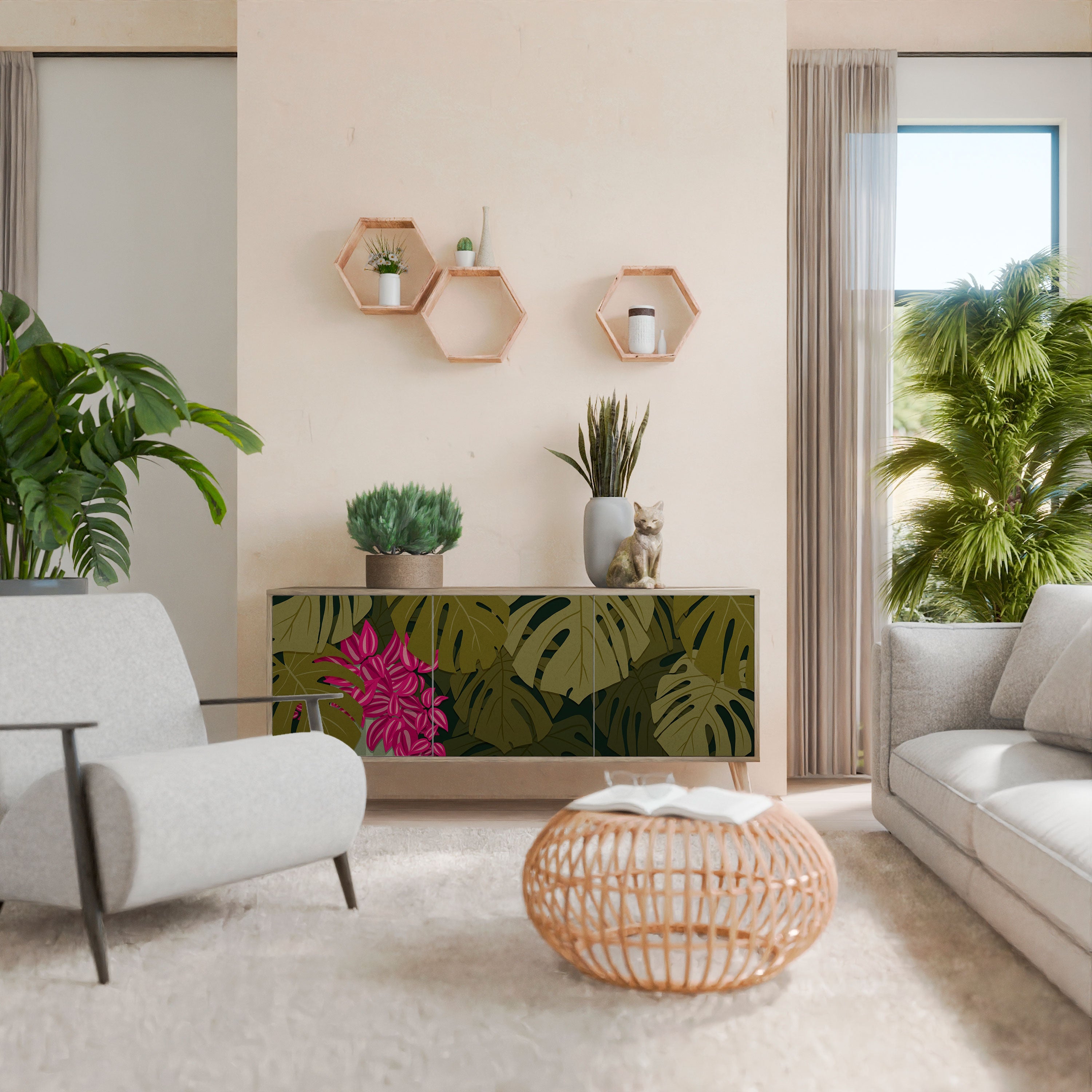 TROPICAL BEAUTY Sideboard mit 3 Türen in Eiche-Optik