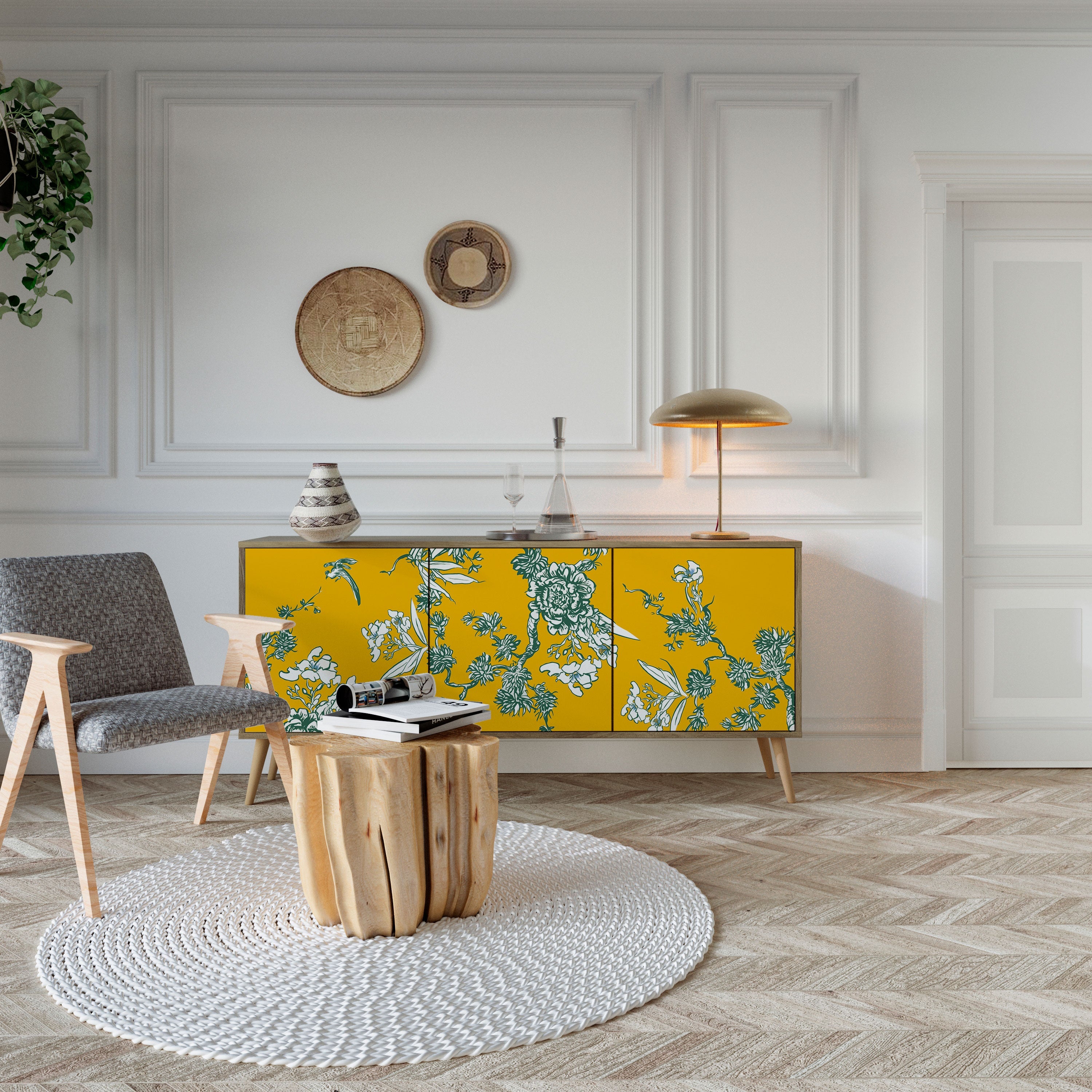 YELLOW CHINOISERIE Sideboard mit 3 Türen in Eiche-Optik