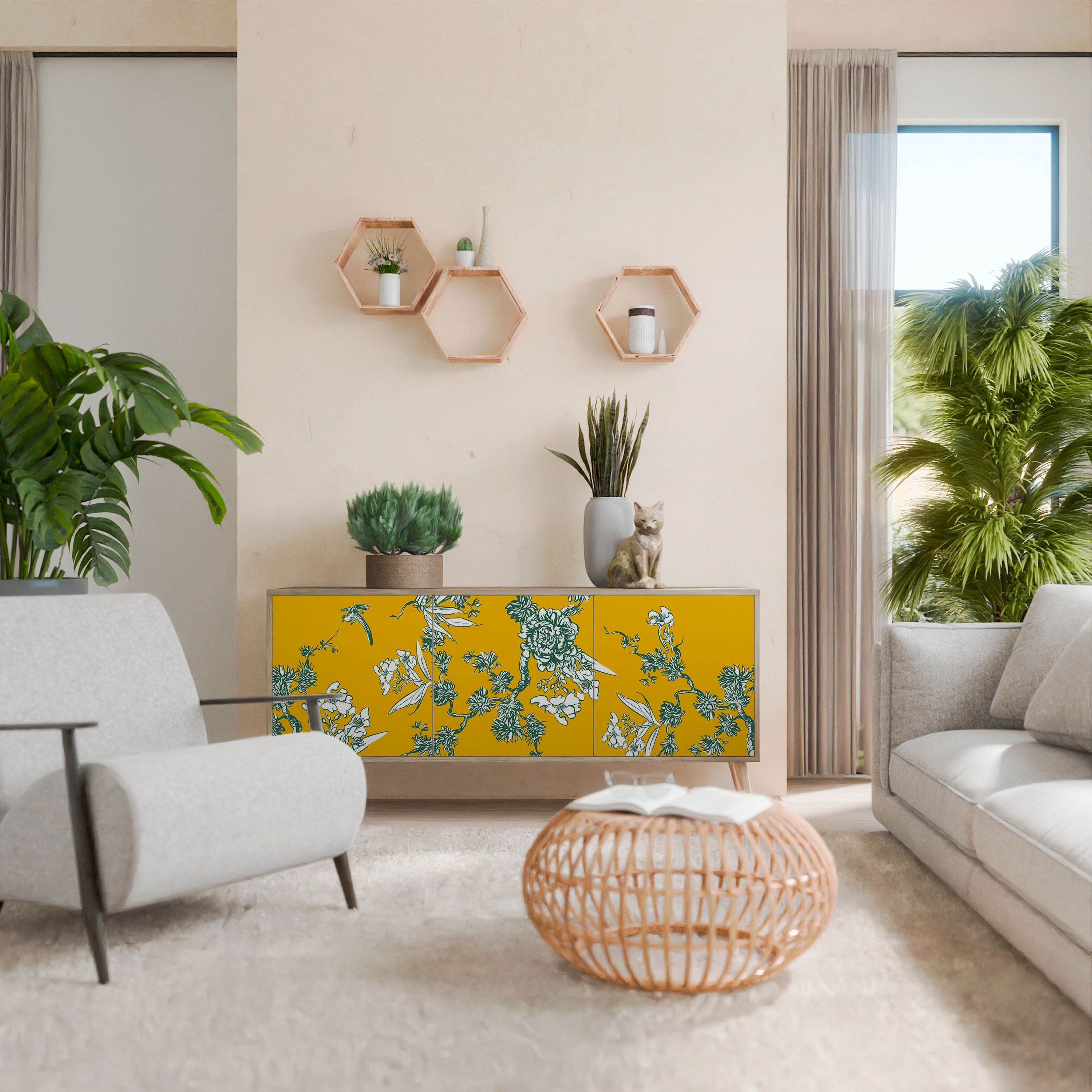 YELLOW CHINOISERIE Sideboard mit 3 Türen in Eiche-Optik