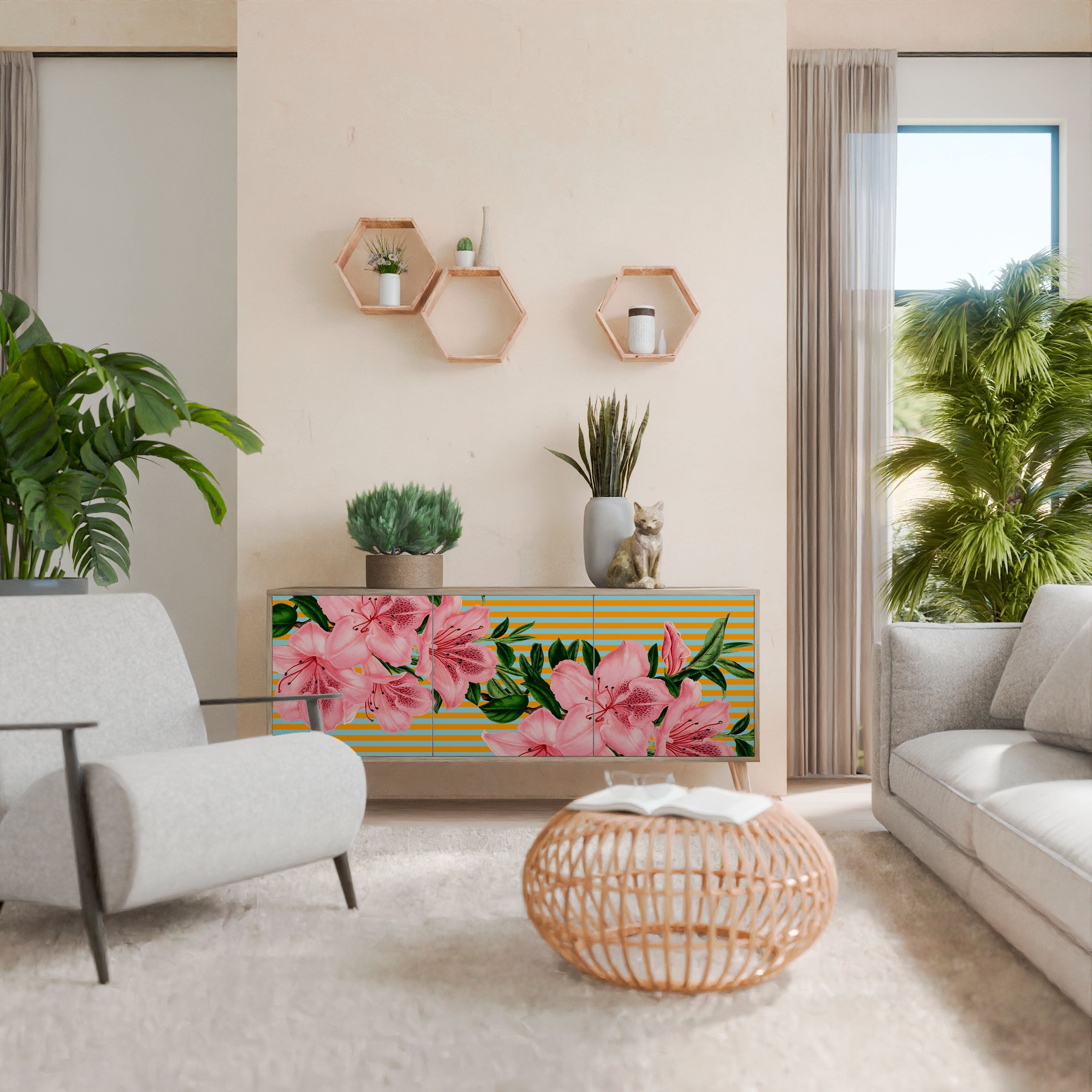 FRAGILE BEAUTY Sideboard mit 3 Türen in Eiche-Optik