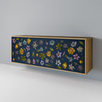 FLOWERS ON NAVY BLUE Sideboard mit 3 Türen in Eiche-Optik