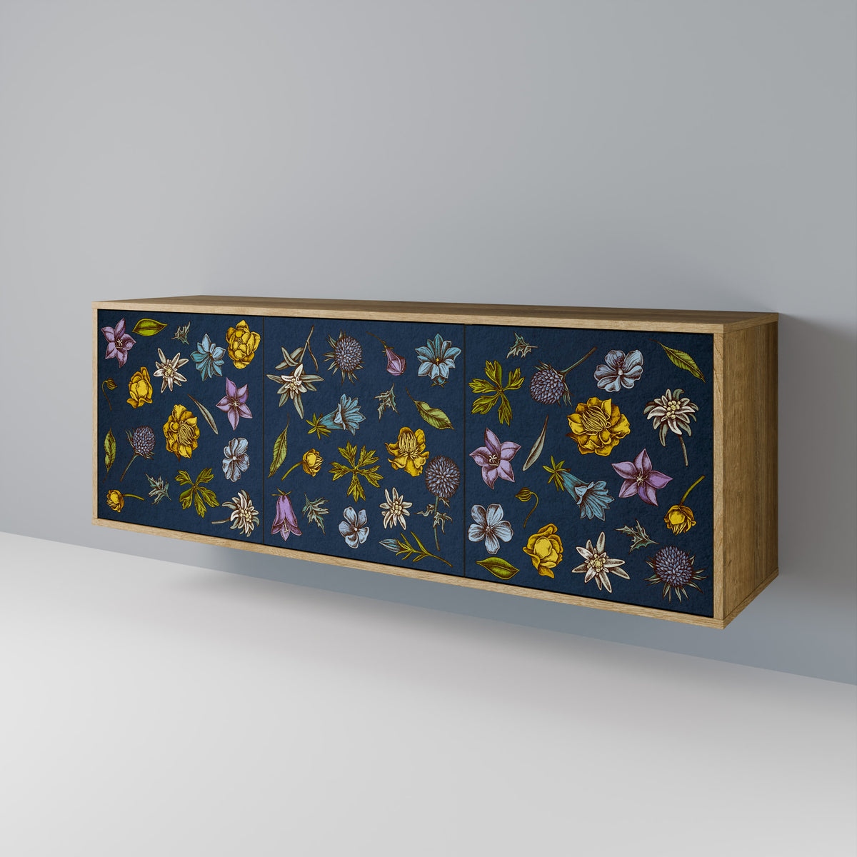 FLOWERS ON NAVY BLUE 3-türiges Sideboard