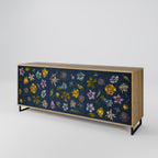 FLOWERS ON NAVY BLUE Sideboard mit 3 Türen in Eiche-Optik
