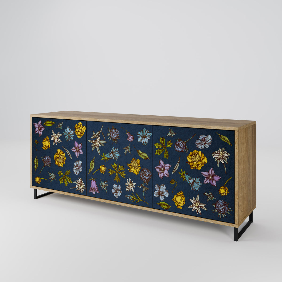 FLOWERS ON NAVY BLUE 3-türiges Sideboard