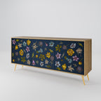 FLOWERS ON NAVY BLUE Sideboard mit 3 Türen in Eiche-Optik