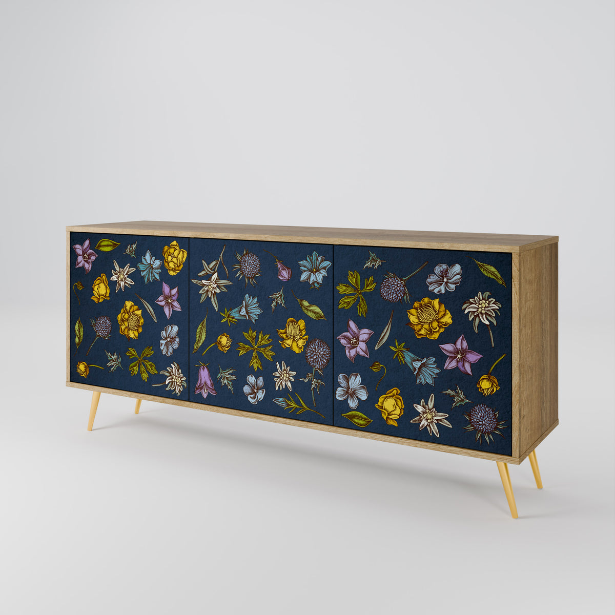 FLOWERS ON NAVY BLUE 3-türiges Sideboard