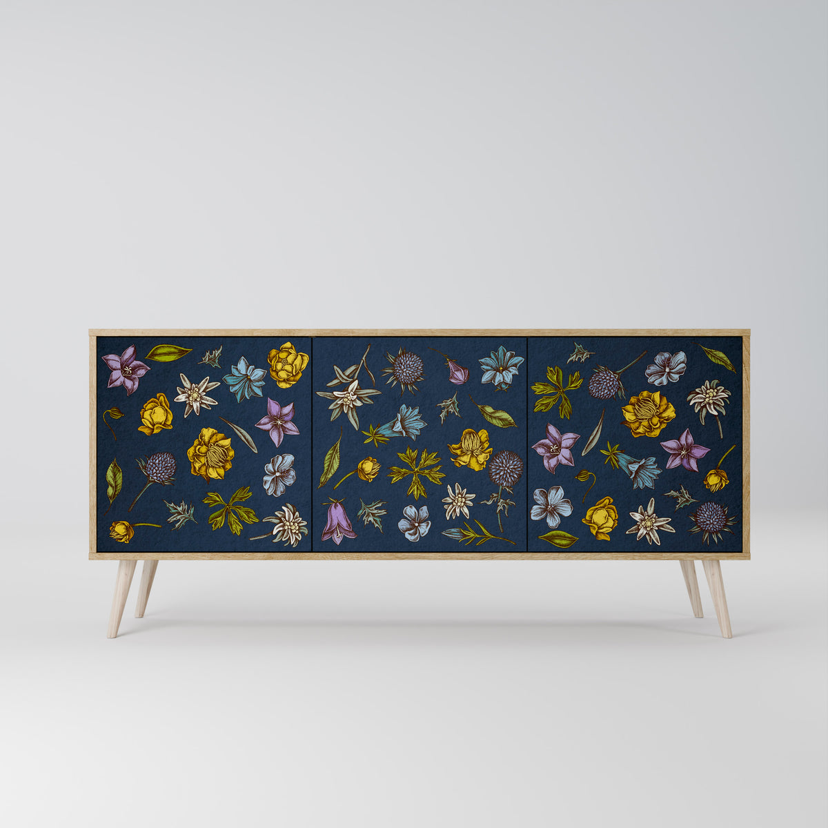 FLOWERS ON NAVY BLUE 3-türiges Sideboard