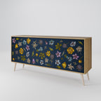 FLOWERS ON NAVY BLUE Sideboard mit 3 Türen in Eiche-Optik