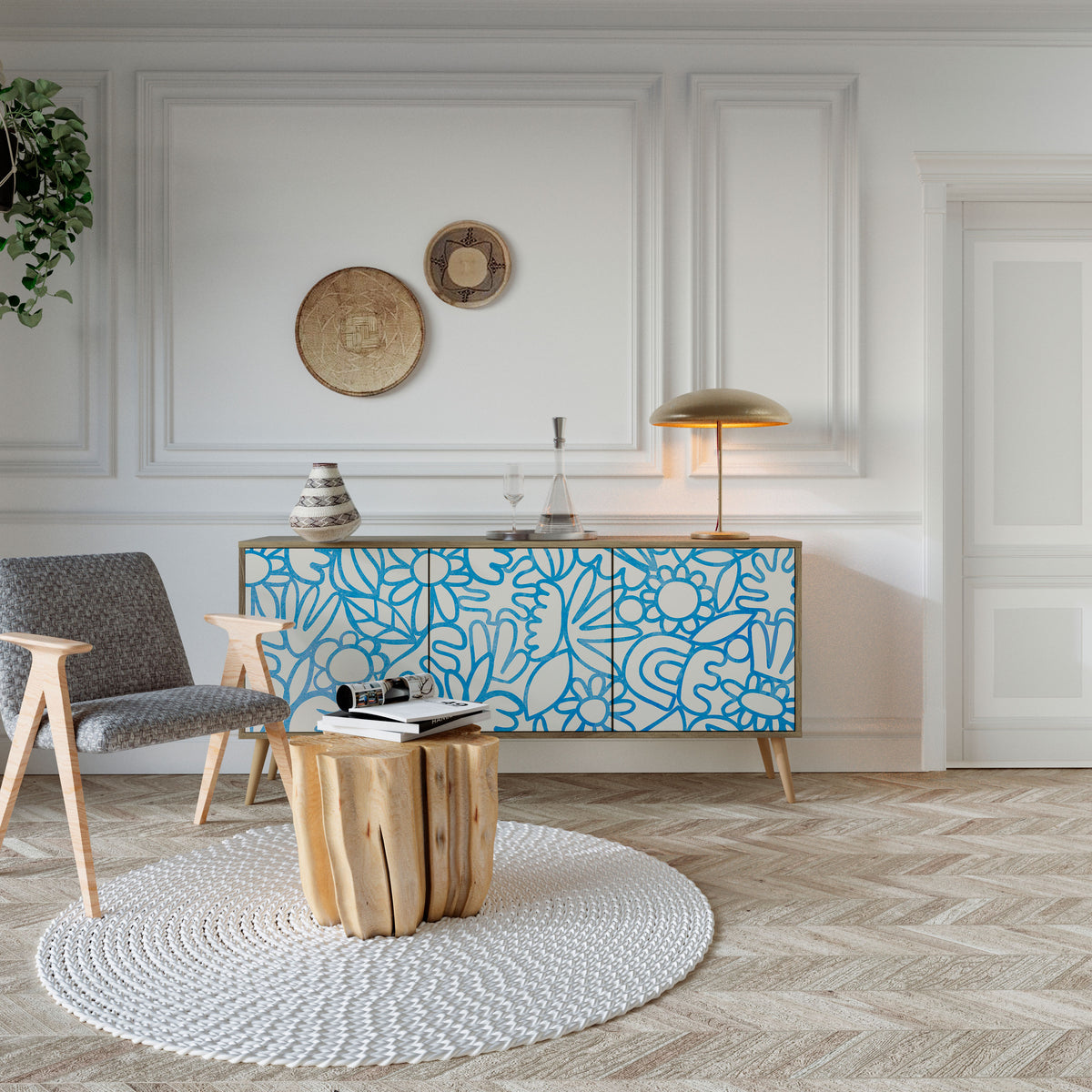 BLOOMY MORNING 3-türiges Sideboard