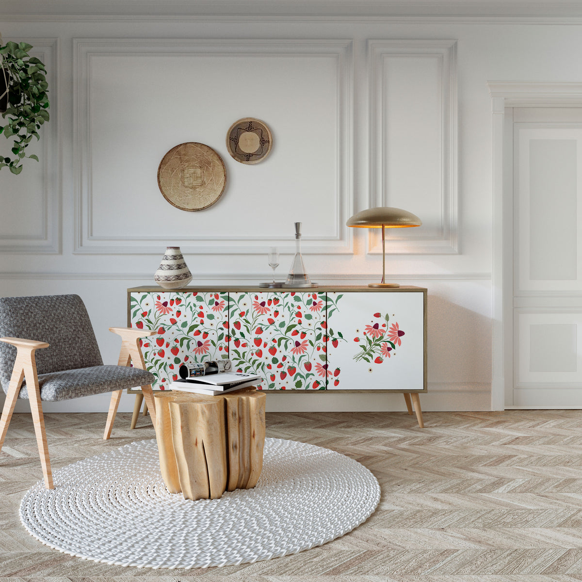 FLOWERS AND STRAWBERRIES 3-türiges Sideboard