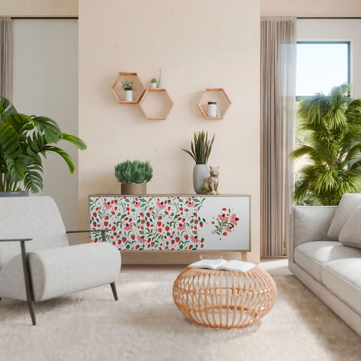 FLOWERS AND STRAWBERRIES 3-türiges Sideboard