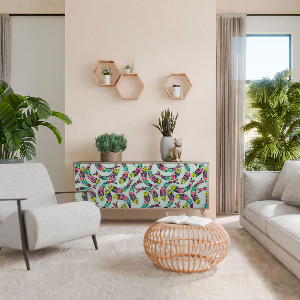 INDIAN FISH 3-Door Sideboard in Oak Effect