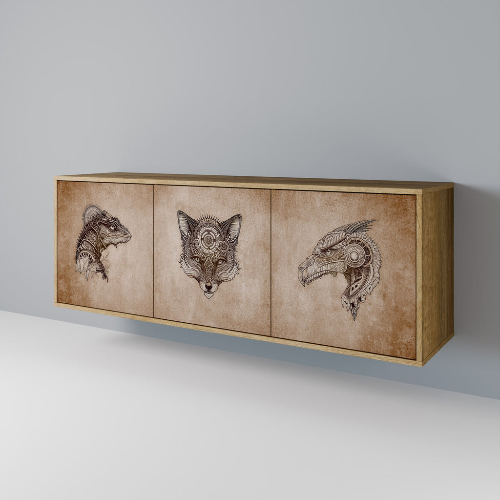 STEAMPUNK CLAN Sideboard mit 3 Türen in Eiche-Optik