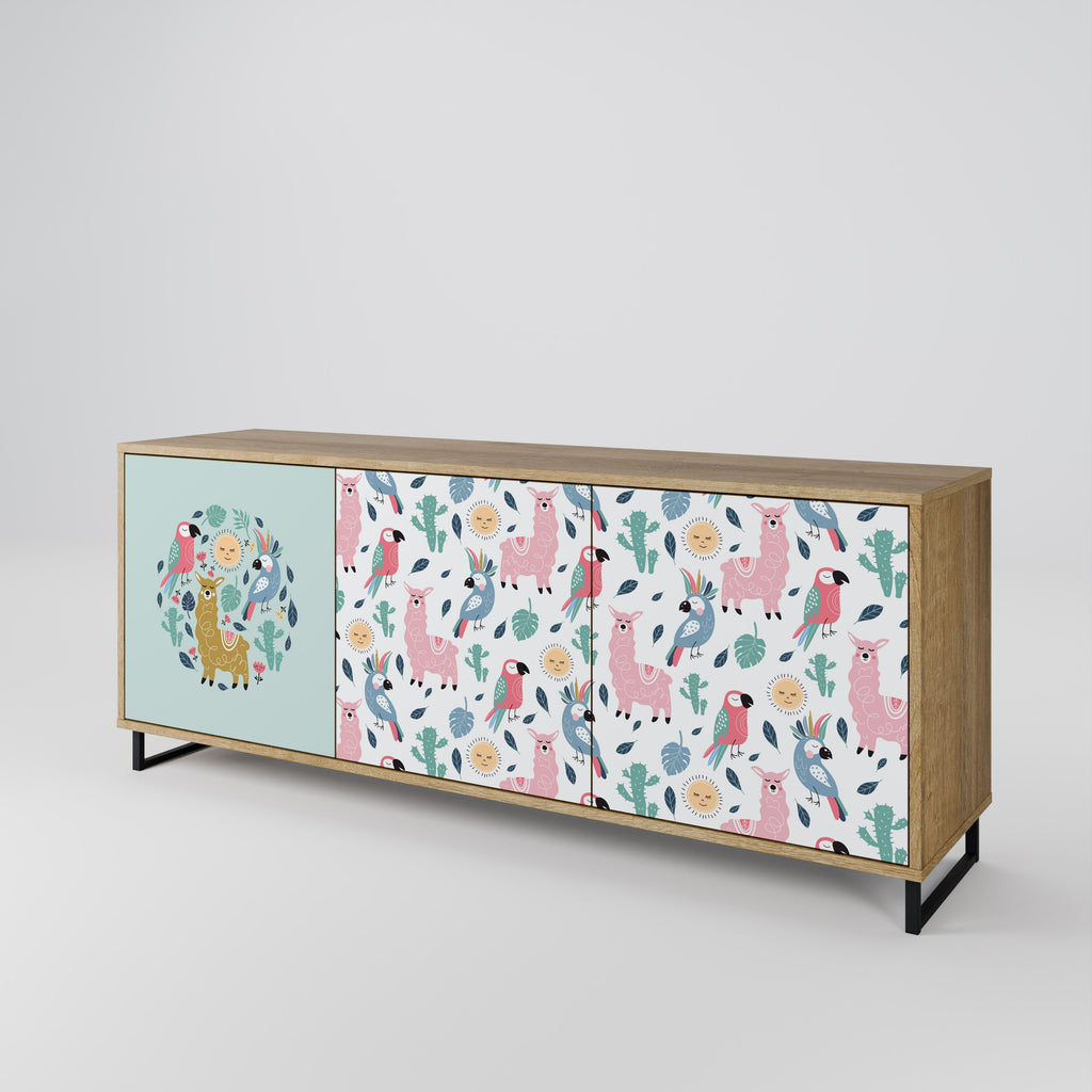 COLORFUL ALPACAS Sideboard mit 3 Türen in Eiche-Optik