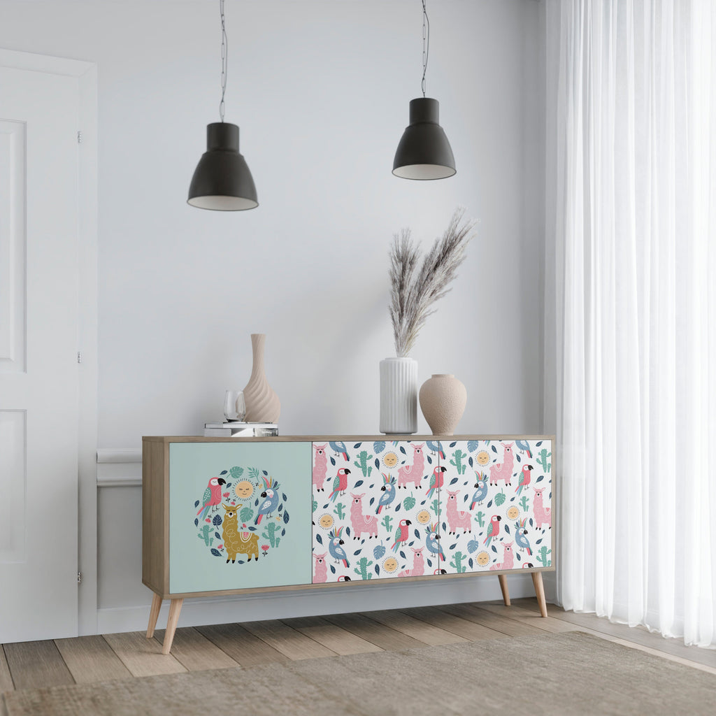 COLORFUL ALPACAS Sideboard mit 3 Türen in Eiche-Optik