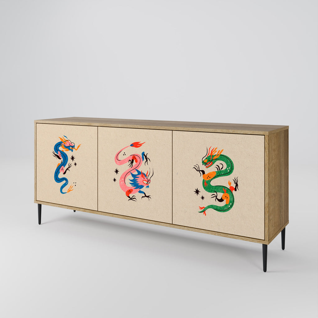 MYTHOLOGICAL CREATURES 3-Door Sideboard in Oak Effect