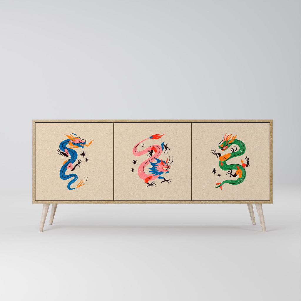 MYTHOLOGICAL CREATURES 3-Door Sideboard in Oak Effect