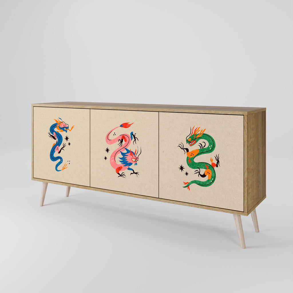 MYTHOLOGICAL CREATURES 3-Door Sideboard in Oak Effect