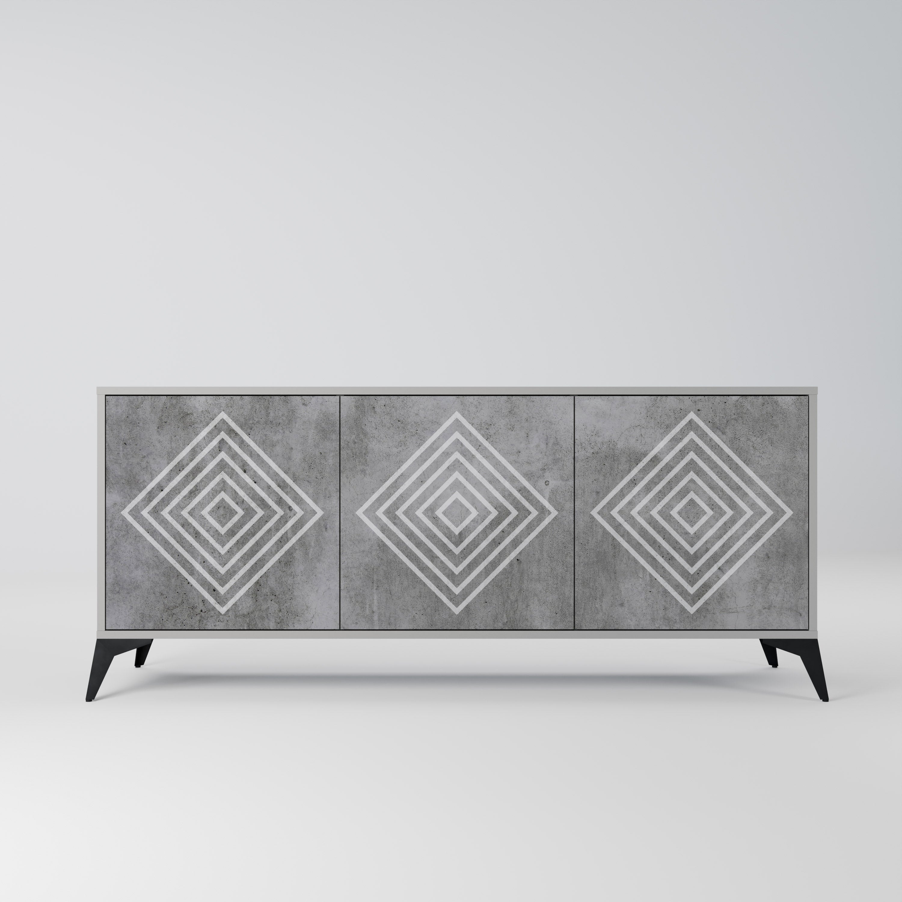 POLYGONAL ARTISTRY Sideboard mit 3 Türen in Grau