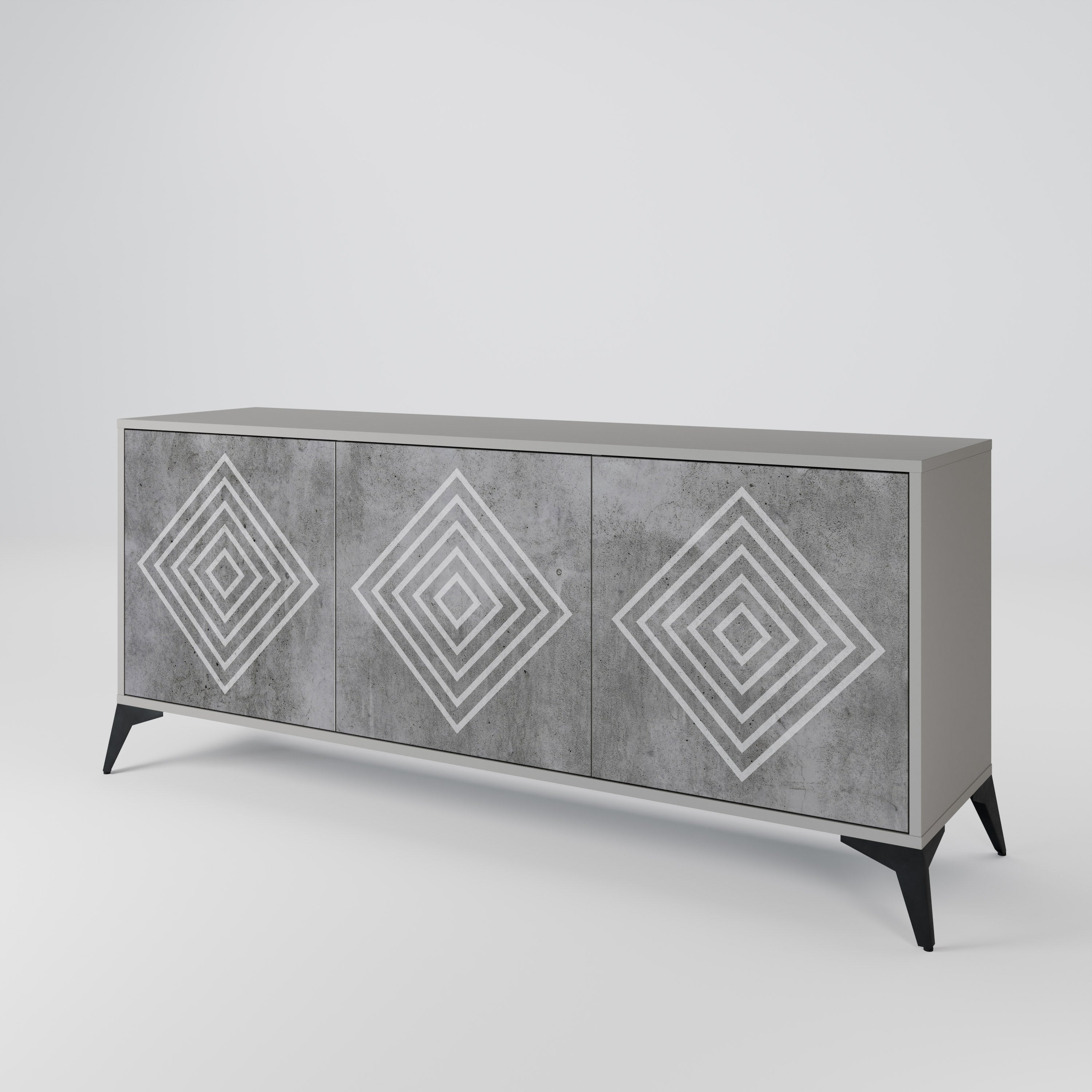 POLYGONAL ARTISTRY Sideboard mit 3 Türen in Grau
