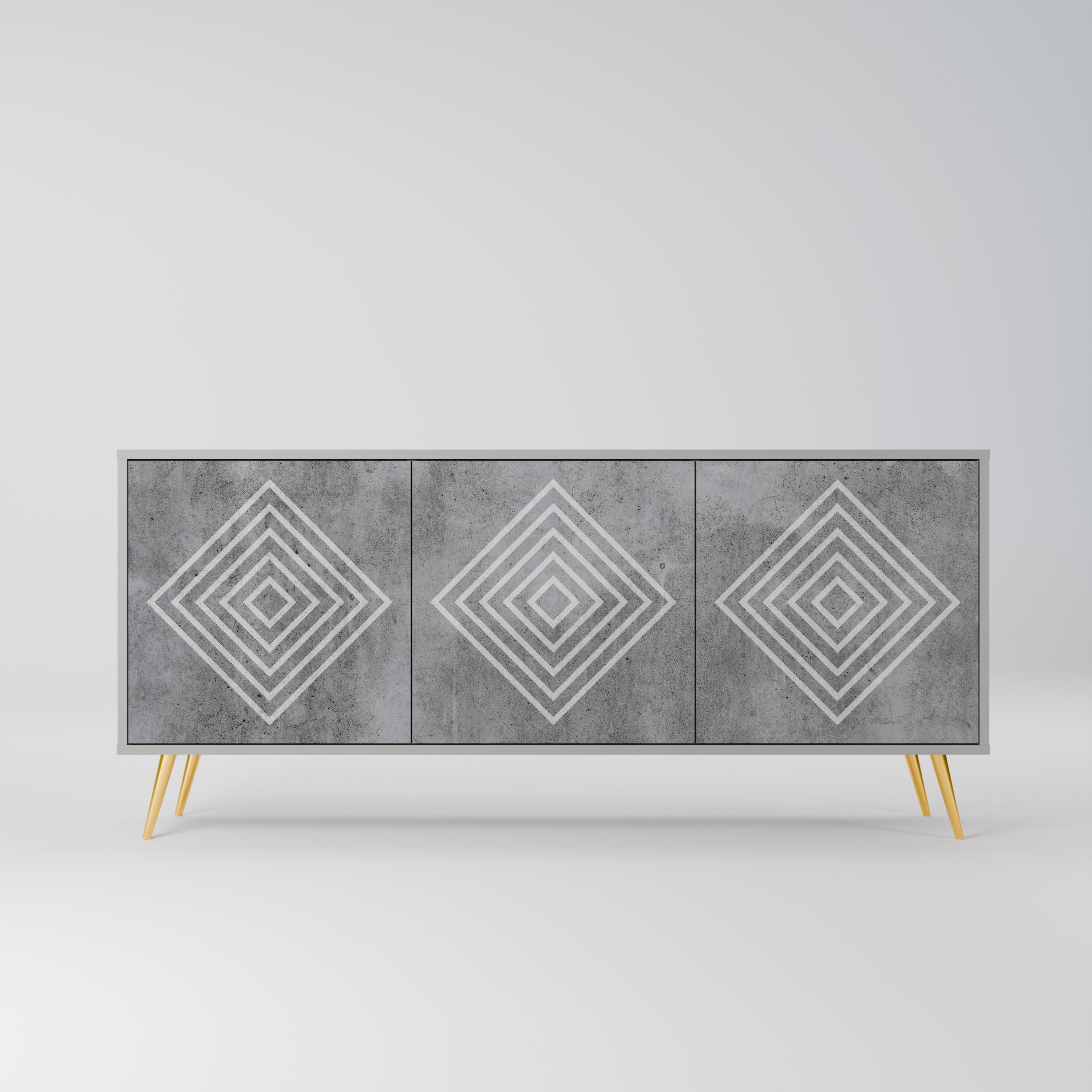 POLYGONAL ARTISTRY Sideboard mit 3 Türen in Grau