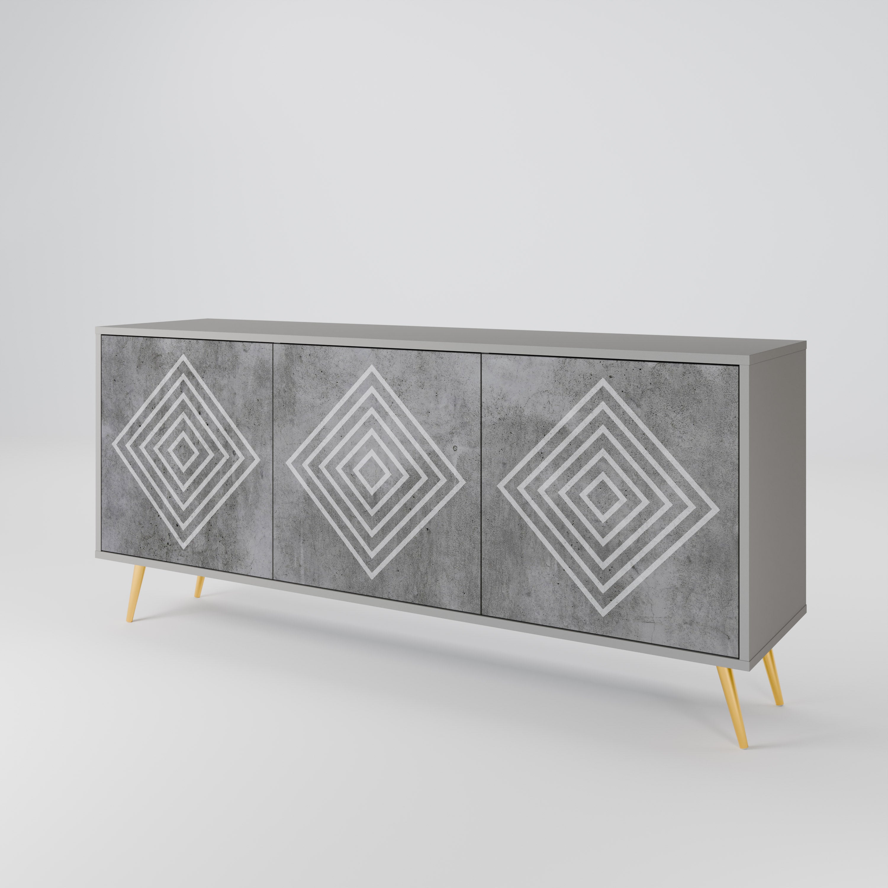 POLYGONAL ARTISTRY Sideboard mit 3 Türen in Grau
