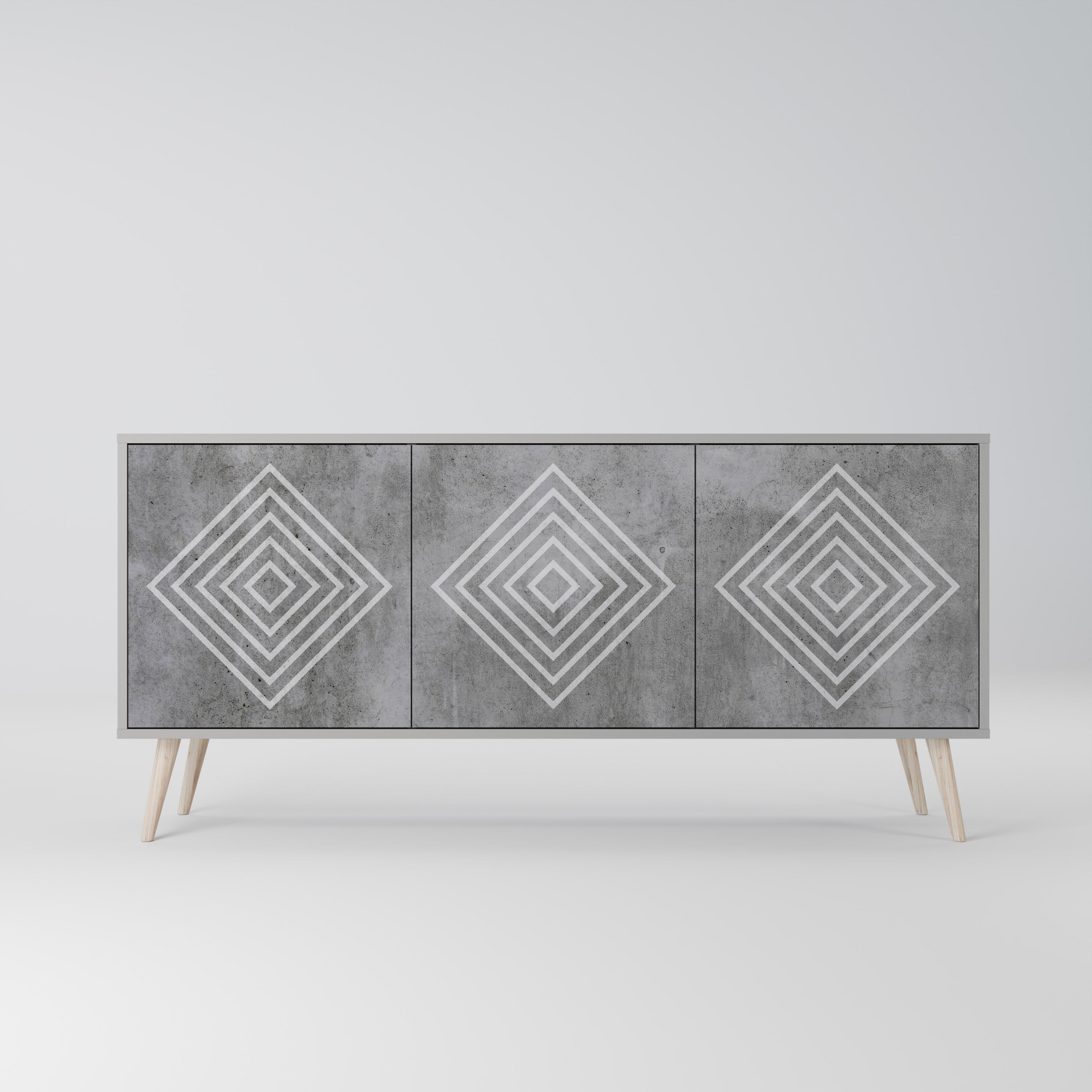 POLYGONAL ARTISTRY Sideboard mit 3 Türen in Grau